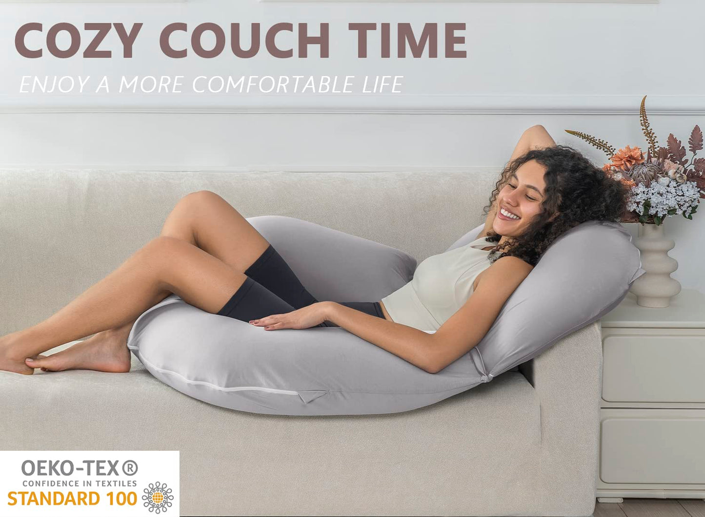 INSEN Reading Pillow, Back Pillow for Sitting in Bed and Couch, Gaming Pillow for Adults, Sit Up Support for Bed, Cooling Tencel, Grey