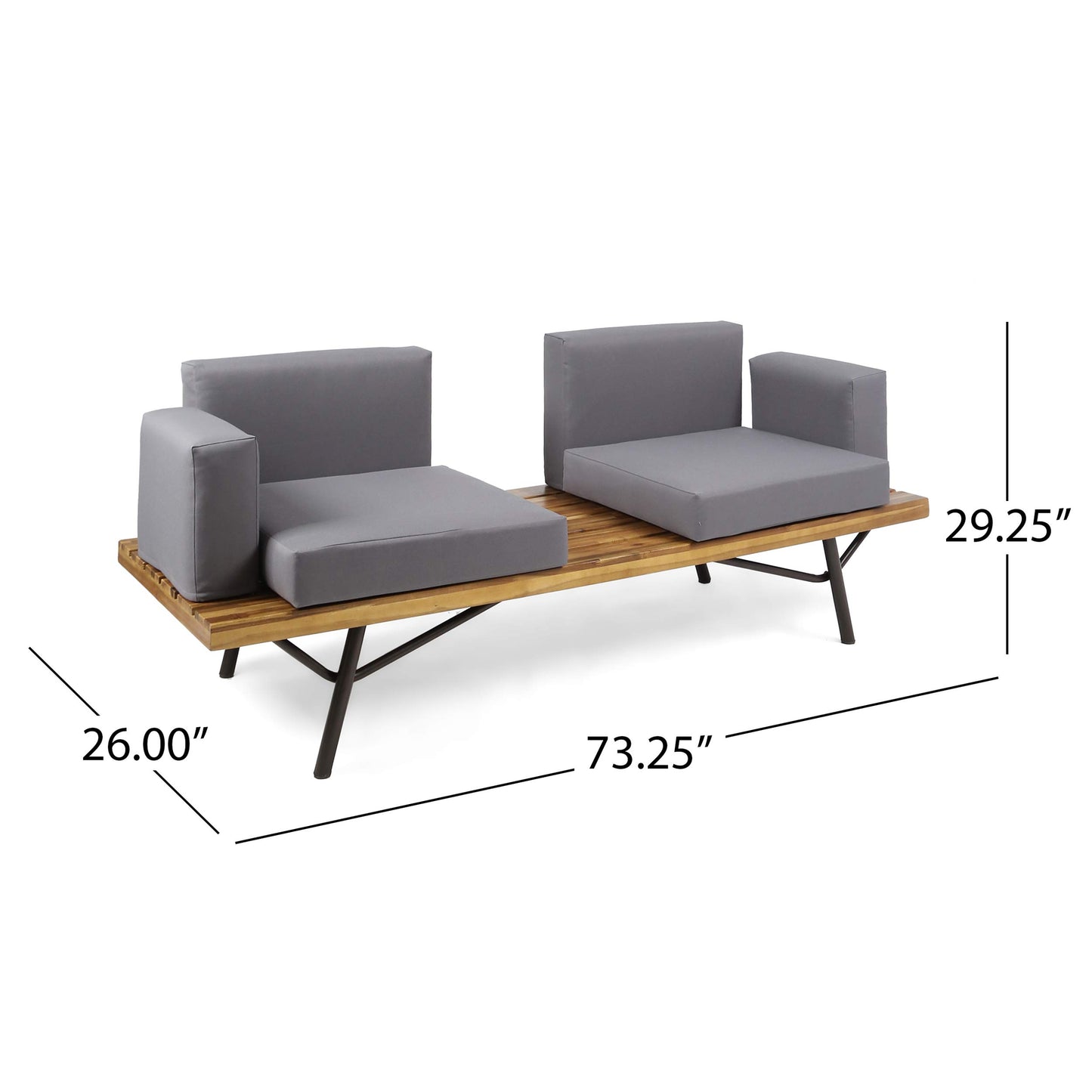 Christopher Knight Home Nora Outdoor Acacia Wood Chat Set, Teak Finish and Dark Gray