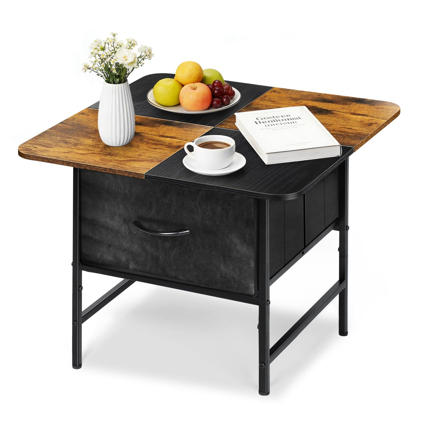 KANEODOT Coffee Tables for Living Room,Modern Small Coffee Table with 2 Large Storage Drawers,Wooden Square Center Table for Small Space,Apartment,Dorm,Home Office,Black Brown