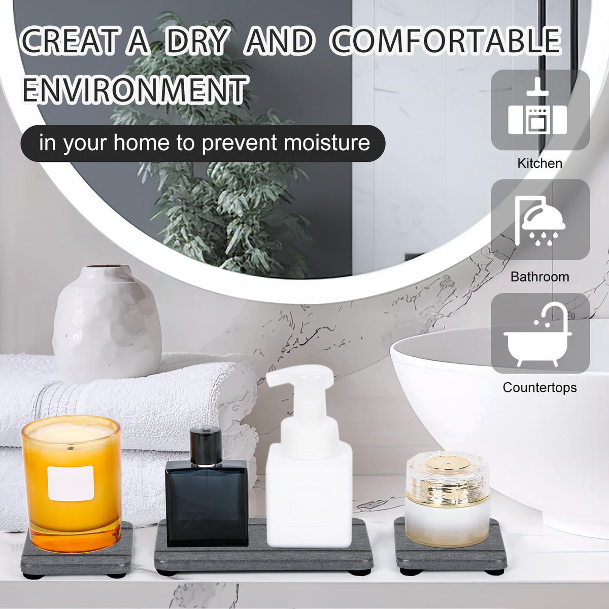 4PCS Fast Drying Diatomite Stone Soap Tray for Bathroom and Kitchen, Vanity Tray, Water Absorbing Coaster