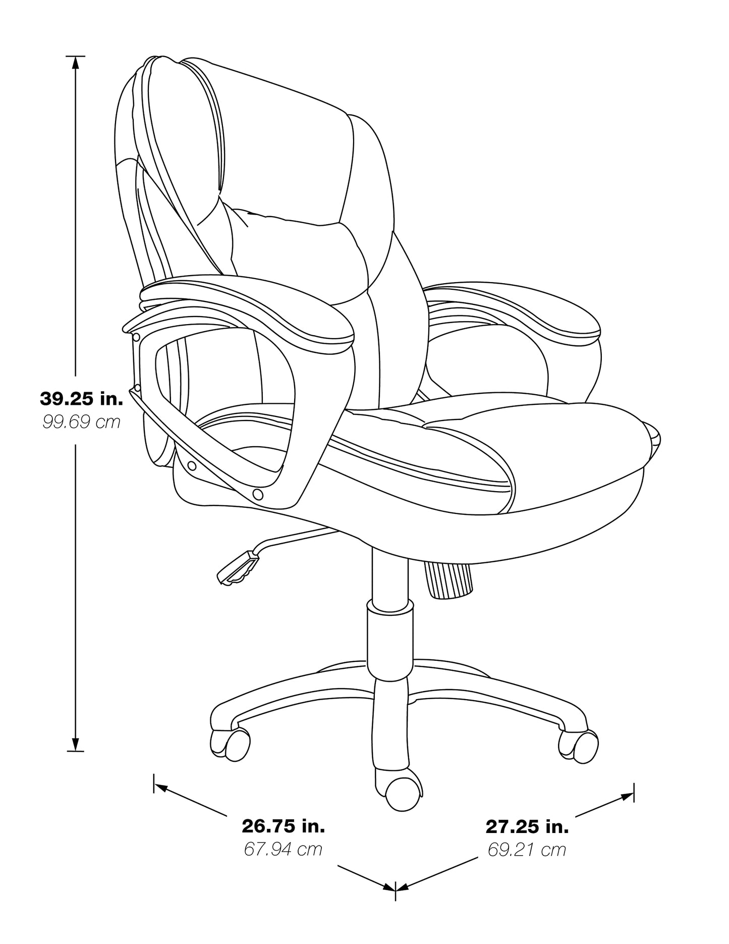 Office Star FL Series Faux Leather Manager's Adjustable Office Chair with Lumbar Support and Padded Arms, Charcoal Grey