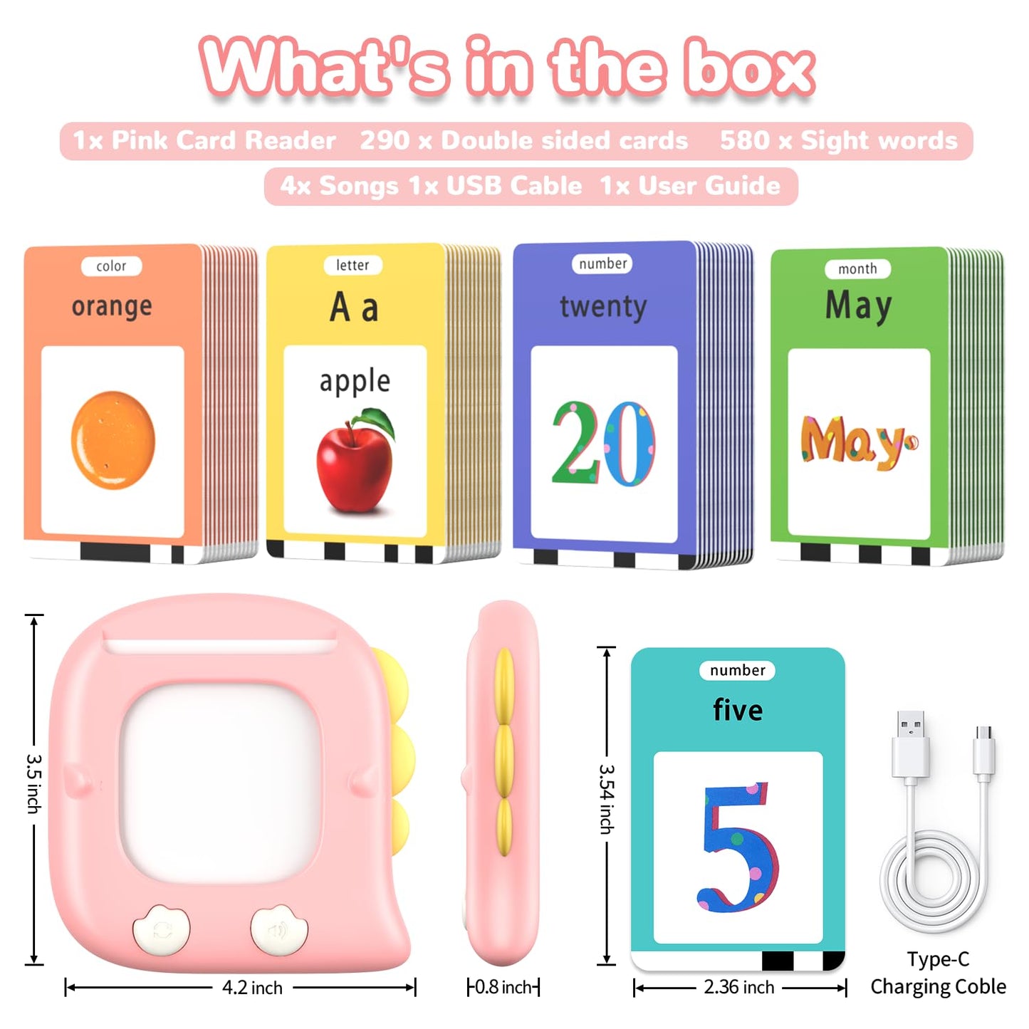 Kidzdo Toddler Talking Flash Cards with 560 Sight Word, Christmas Birthday Gifts for Ages 2-6 Girls, Autism Sensory Toys, Montessori Speech Therapy Learning Toys for 2 3 4 5 6 Year Old Kids, Pink