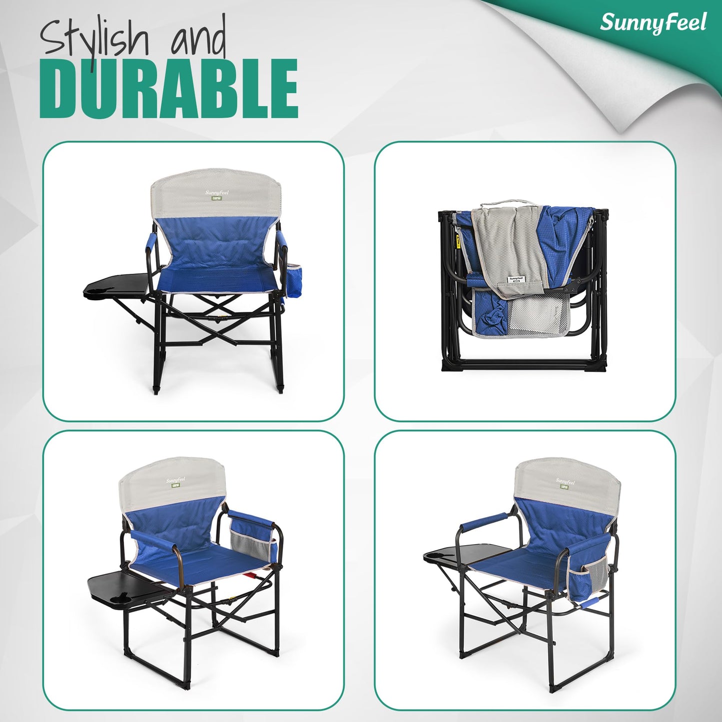 SUNNYFEEL Oversized Camping Directors Chair 2 Pack, Portable Folding Lawn Chairs for Adults Heavy Duty with Side Table,Pocket for Beach, Fishing,Picnic,Concert Outdoor, Foldable Camp Chairs