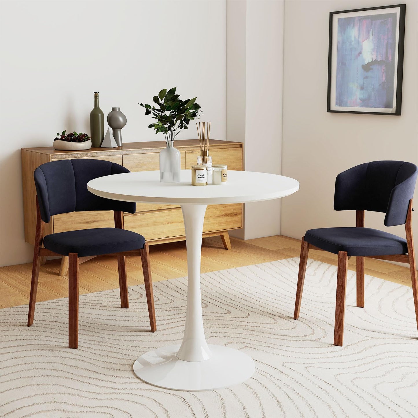Permory 27.5" White Round Dining Table, MDF Top with Metal Pedestal Base, Modern Accent Table for Small Spaces, Kitchen, Dining Room & Living Room