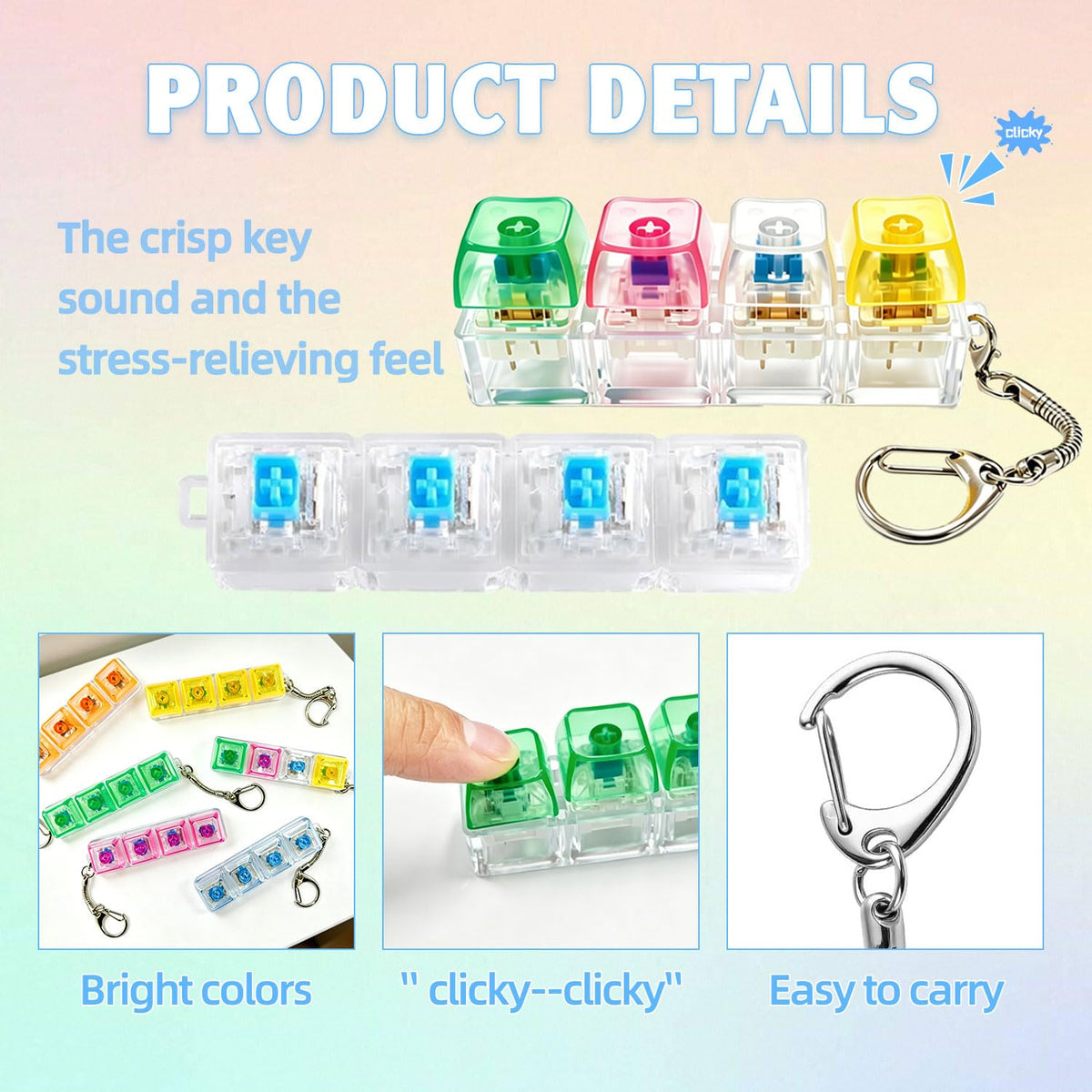 12PCS Keyboard Fidget Toy, Keyboard Clicker Fidget Toy, Clicky Keychain Stress Relief Sensory Toys Goodies Bag Stuffers for Kids & Adults, Party Favors Birthday Gifts Classroom Prizes.