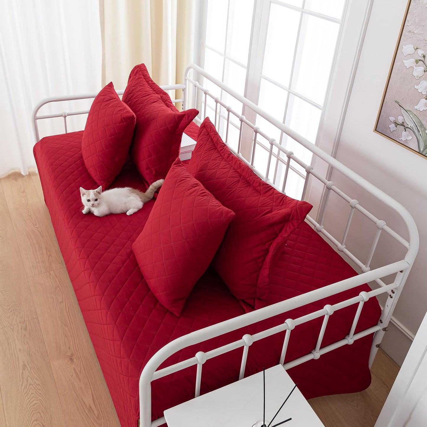 TieyaChkis 5 Piece Daybed Cover Set Twin Daybed Bedding Sets for All Season Lightweight Daybed Comforter with Matching Shams&Decorative Pillows, Double Sided-Quilting Day Bed Cover,39"x75",Red