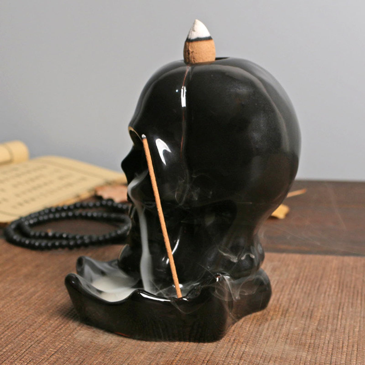 NVKIC Backflow Ceramic Incense Burner for Incense Cones Creative Skull Shape Incense Stick Holder,Mediation Gift,Home Decor Blue Skull