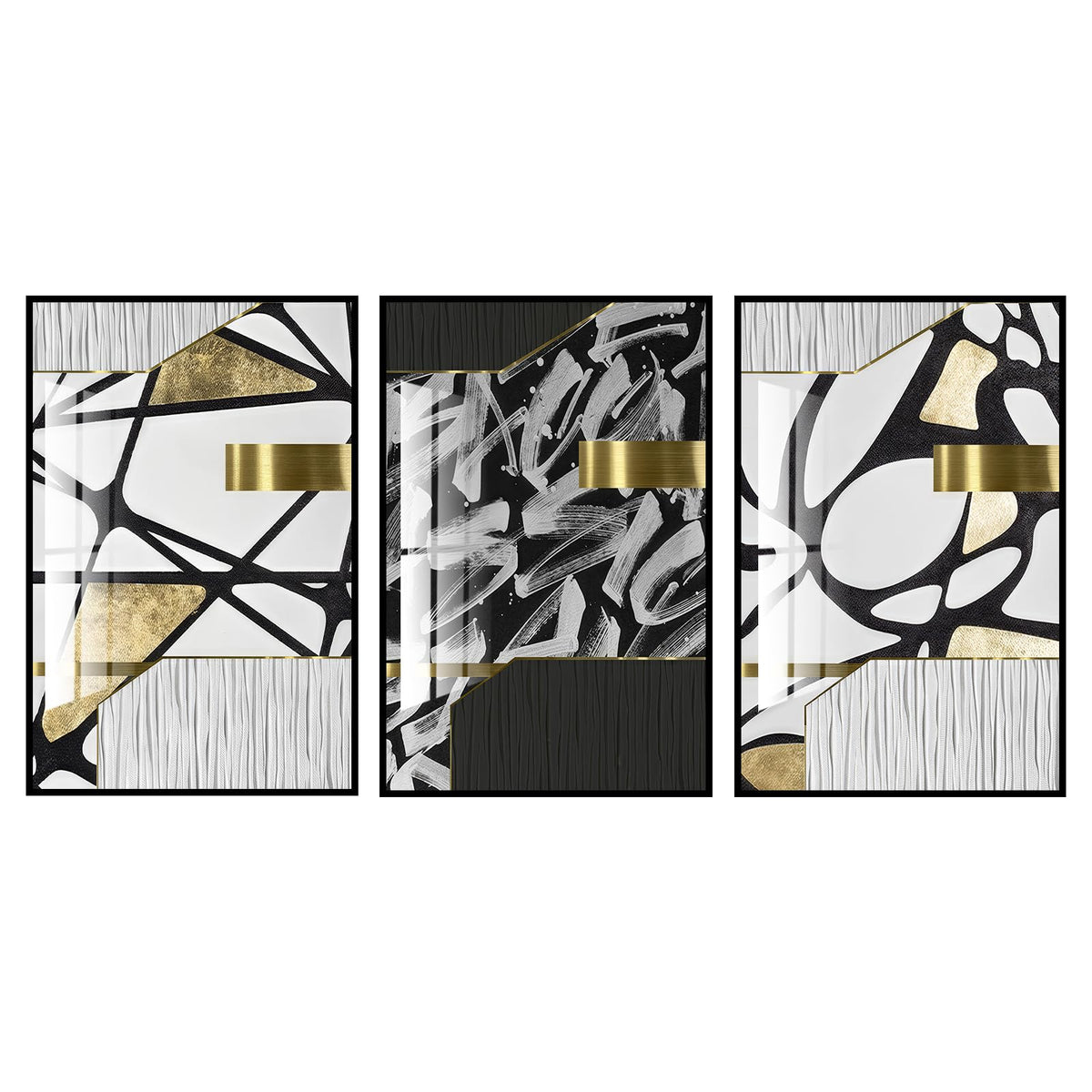QKF bright abstract geometric wall decoration, modern minimalist black and white wall art, suitable for bedroom, living room, bathroom, office, home poster printing 16 "X 24" inch 3-piece set