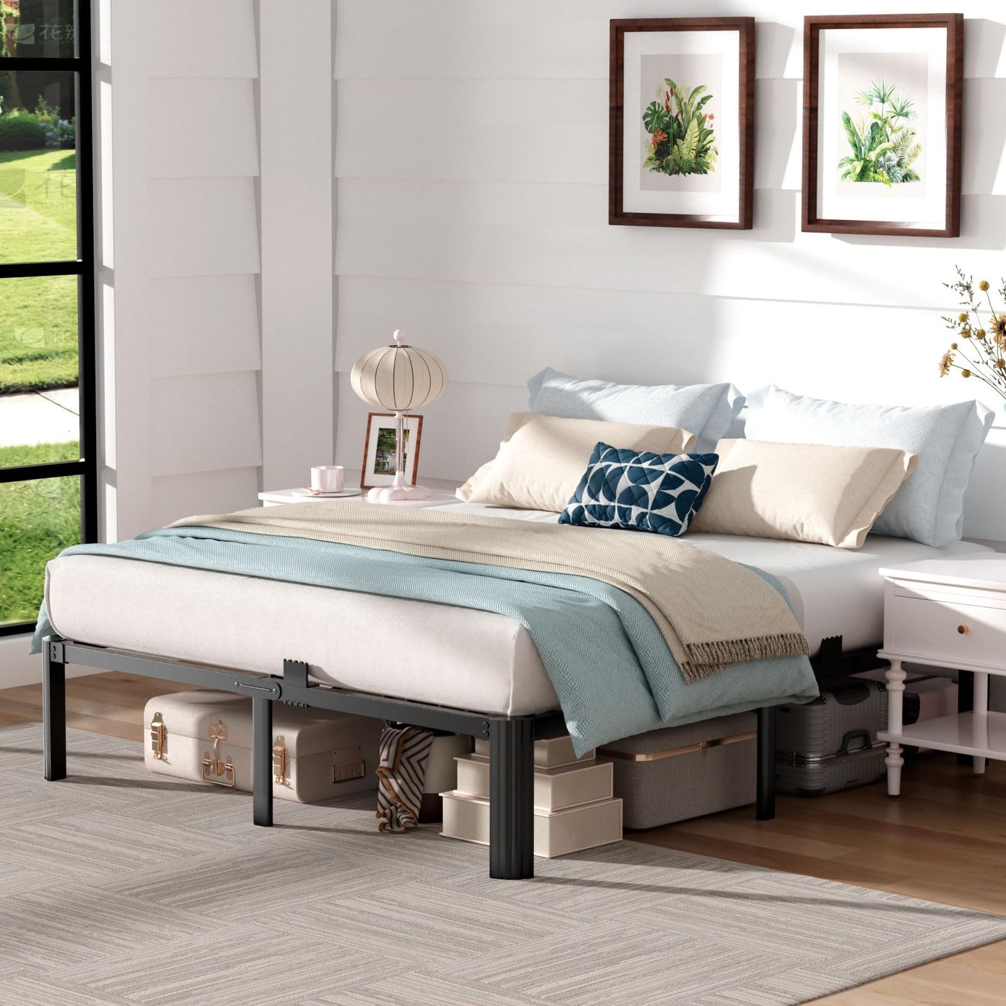hiyuehome Twin Bed Frame,14 Inch 3500LBS Heavy Duty Noise-Free Metal Platform with Mattress Stoppers Retainers,Headboard Compatible,No Box Spring Needed,Easy Assembly, Round Feet