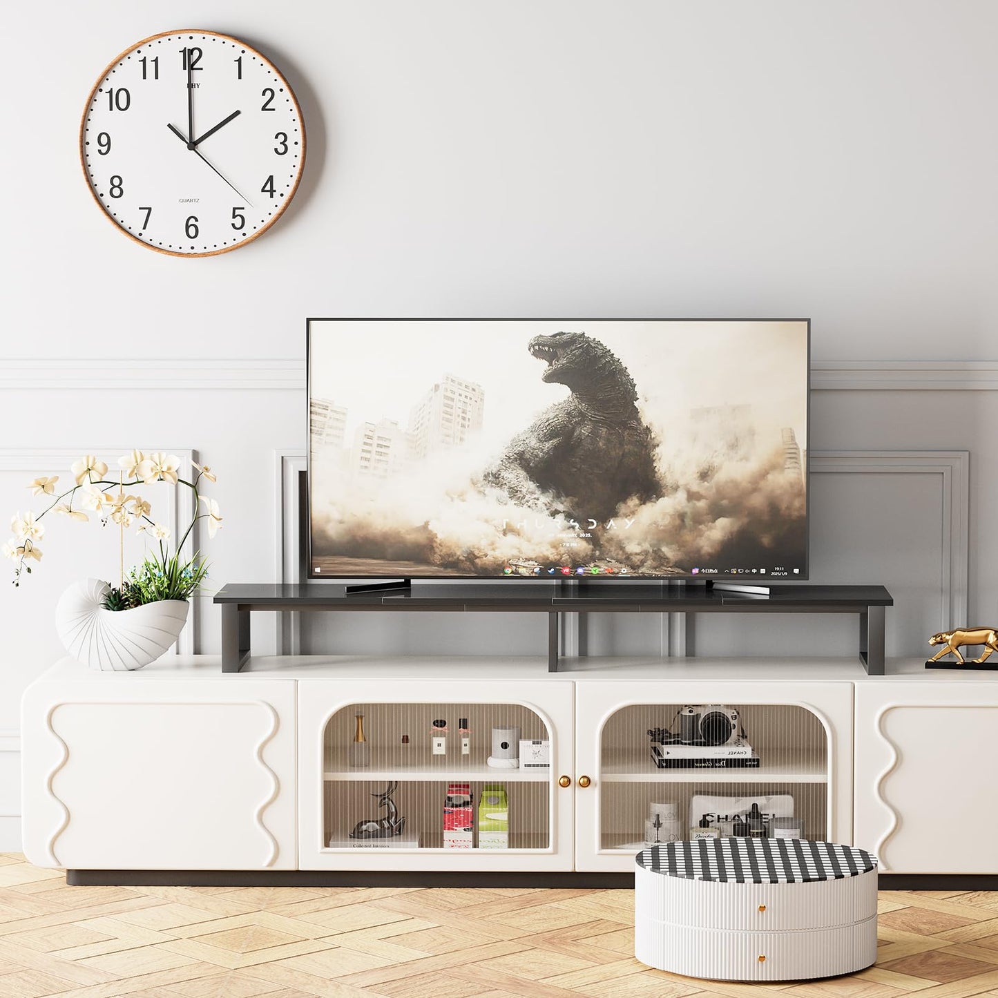 aboxoo 59" Large TV Riser Stand for 32-75 Inch TV, TV Shelf with Steel Legs, Tabletop TV Riser for Home Living Room, Study Office (Black)