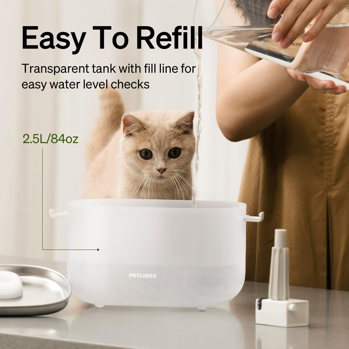 PETLIBRO Cat Water Fountain Stainless Steel Tray, Wireless Pump Cat Fountain, Ultra Quiet Pet Water Fountain, 2.5L Automatic Water Dispenser for Cats, Dual Flow Cat Water Dispenser Easy to Clean