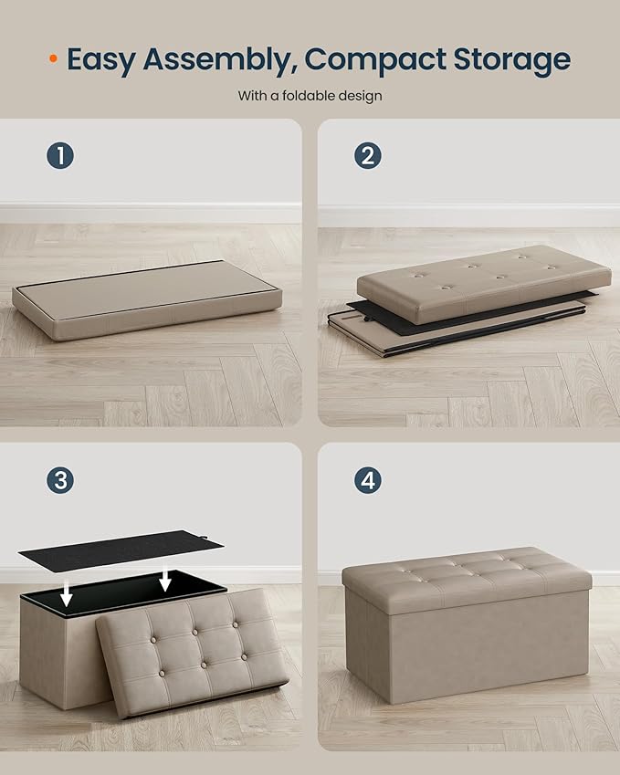 SONGMICS Home Storage Ottoman, Removable Lid, Foldable Foot Stool, PU Leather