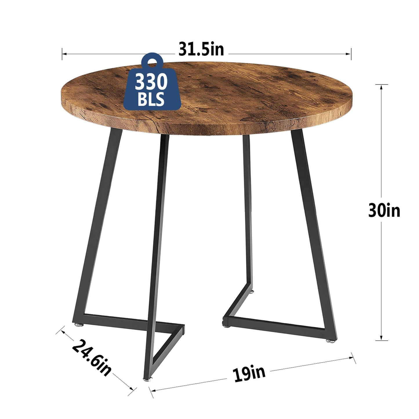 VECELO Round Dining Room Table with Wood Grain Tabletop and Steel Frame, for Kitchen, Living Room, Office, Conference, 2 to 4 Person, Antique Brown