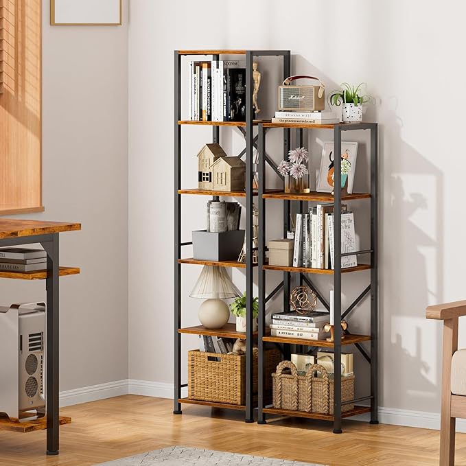 Furologee 6 Tier Tall Bookshelf, Industrial Narrow Bookcase, Display Standing