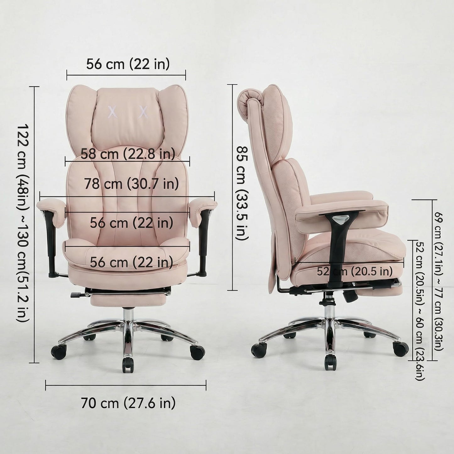 Efomao Big & Tall Executive Office Chair with Footrest - 400lbs Heavy Duty High Back PU Leather Desk Chair, Modern Ergonomic Reclining Computer Chair, Pink