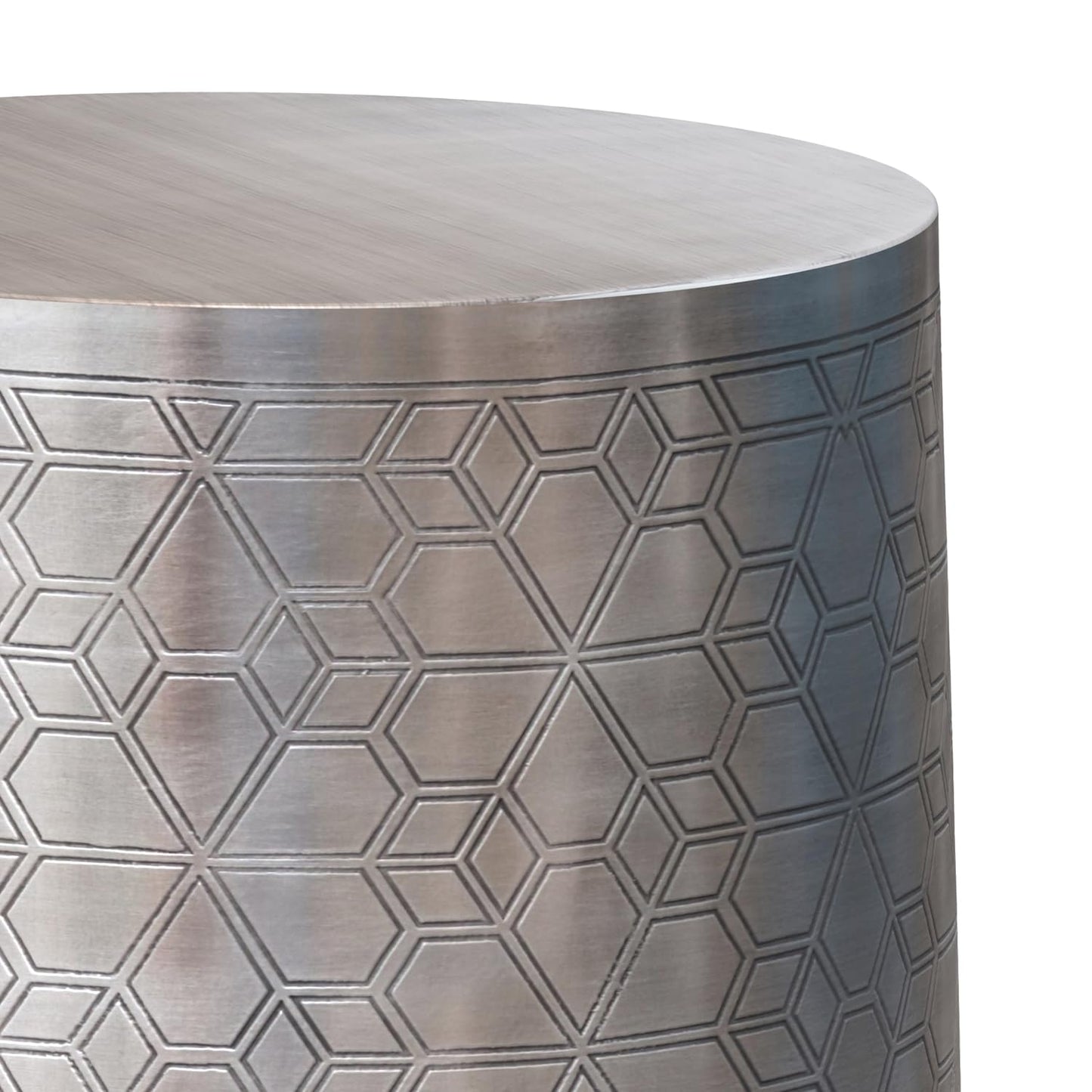 SIMPLIHOME Johnsen Metal Table - 15 inch Wide Solid Iron Round Accent Table in Antique Silver, Boho Side or End Table for Living Room or Bedroom with Etched Geometric Pattern, Assembled