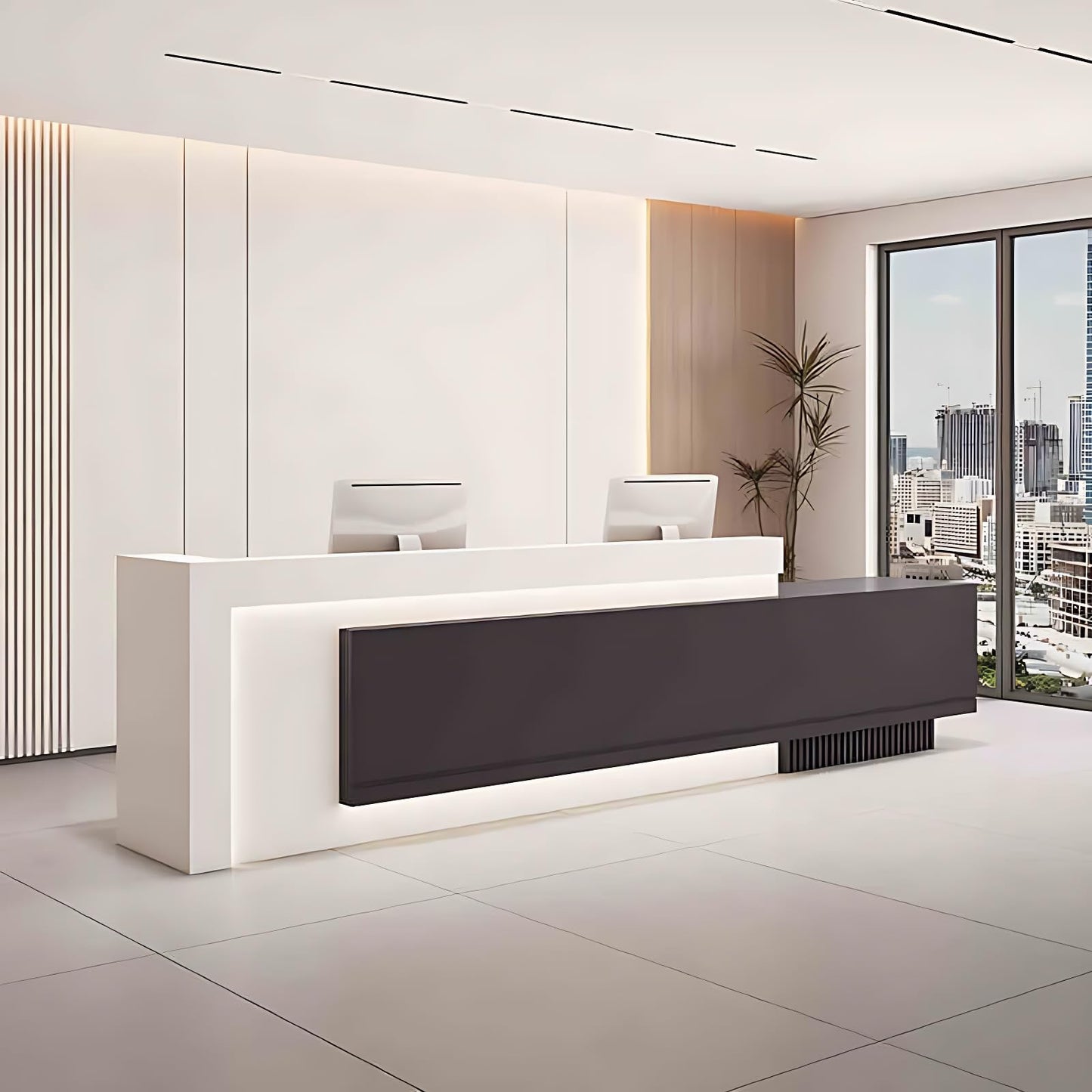 Modern Reception Desk with Hidden LED Lighting, Spacious Counter, Customizable Retail Design for Office Reception or Waiting Areas, Stylish & Functional Furniture