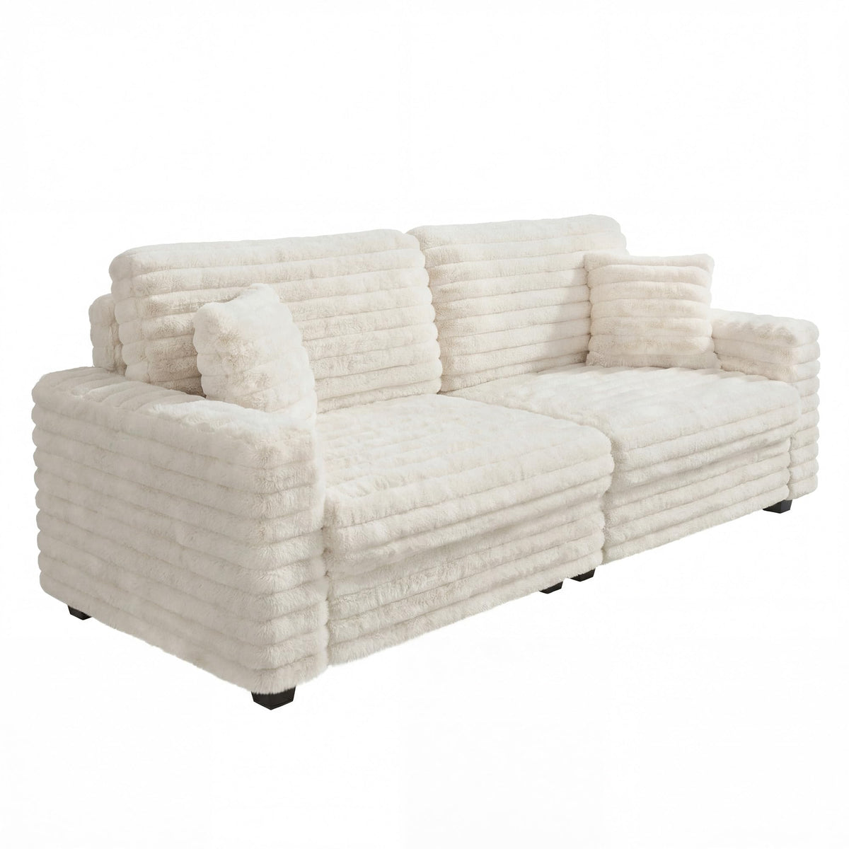 Leathaire Plush Corduroy Sofa, Faux Fur Corduroy Loveseat, Oversized Deep Seat Sofa with 2 Pillows, Apartment and Small Space Sofas, Beige
