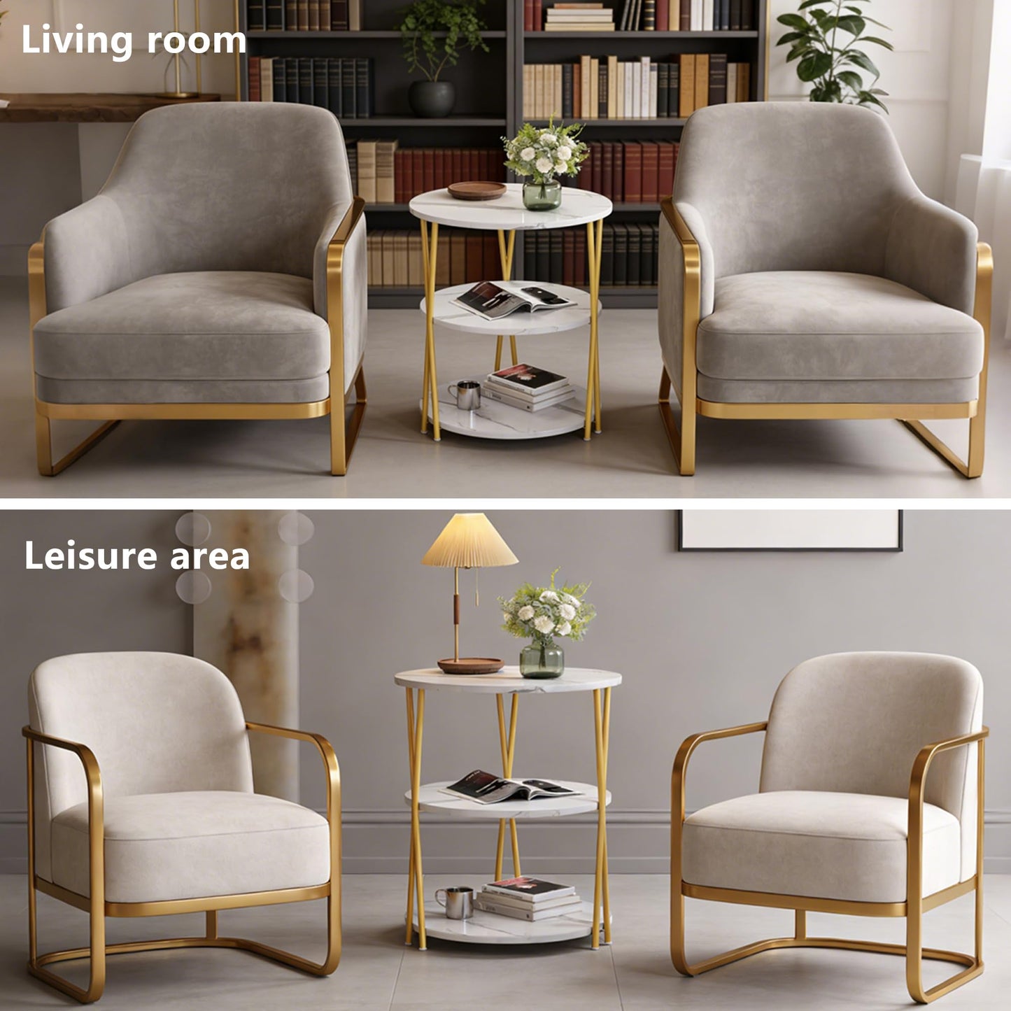 Lumbershed 23 Inch Round Side Table 3-Tier End Table Living Room Small Patio Table Nightstands Round Coffee Table Spacious Top for Couch Bedroom 3 Storage Shelves Accent Coffee Table, Marble White