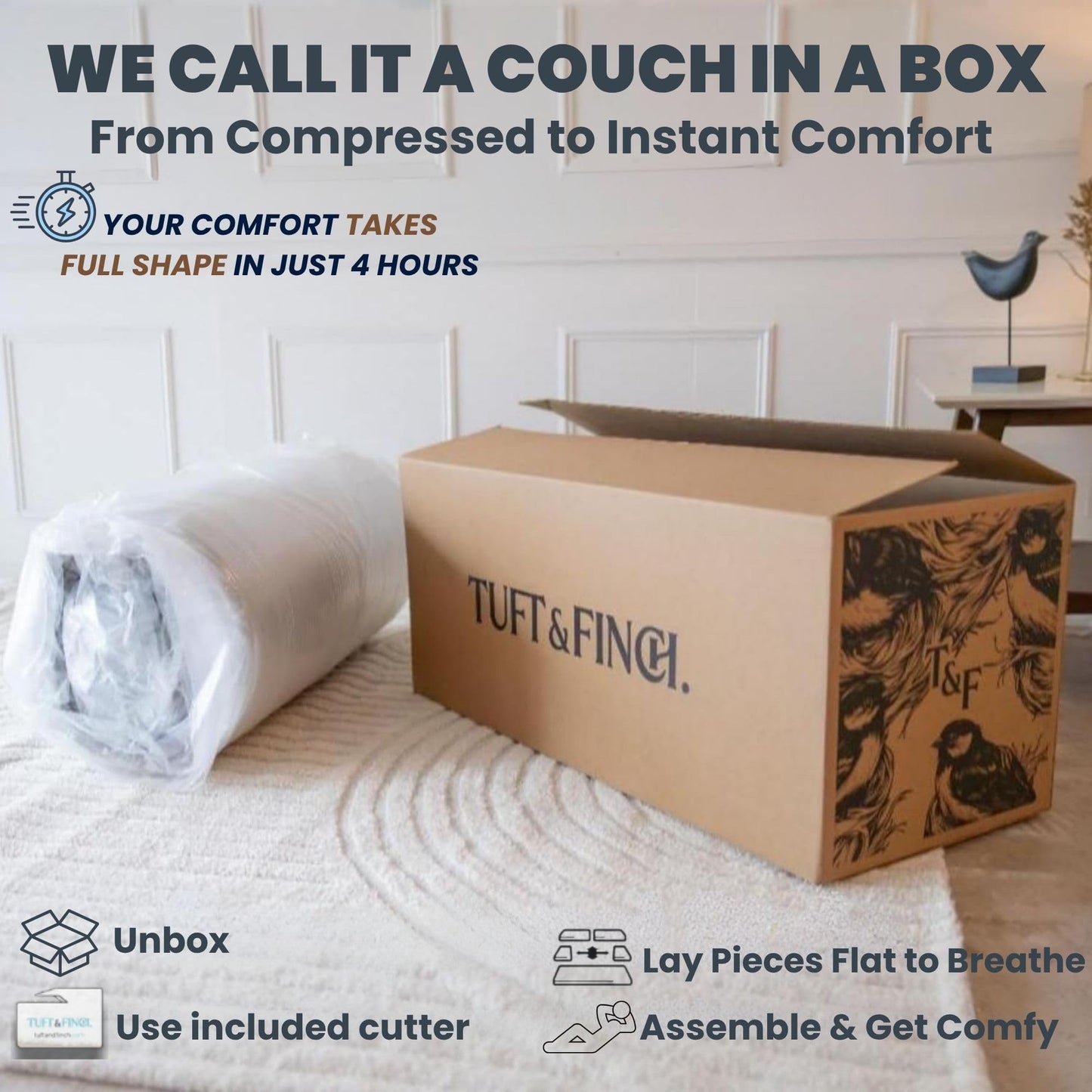 TUFT & FINCH Bali Blue Boneless Couch Sofa Bed - 82" Modular Corduroy Convertible Sleeper Sofa for Living Room – 3 Seater Folding Couch Bed, Pet-Friendly Removable Washable Covers - CertiPUR-US Foam