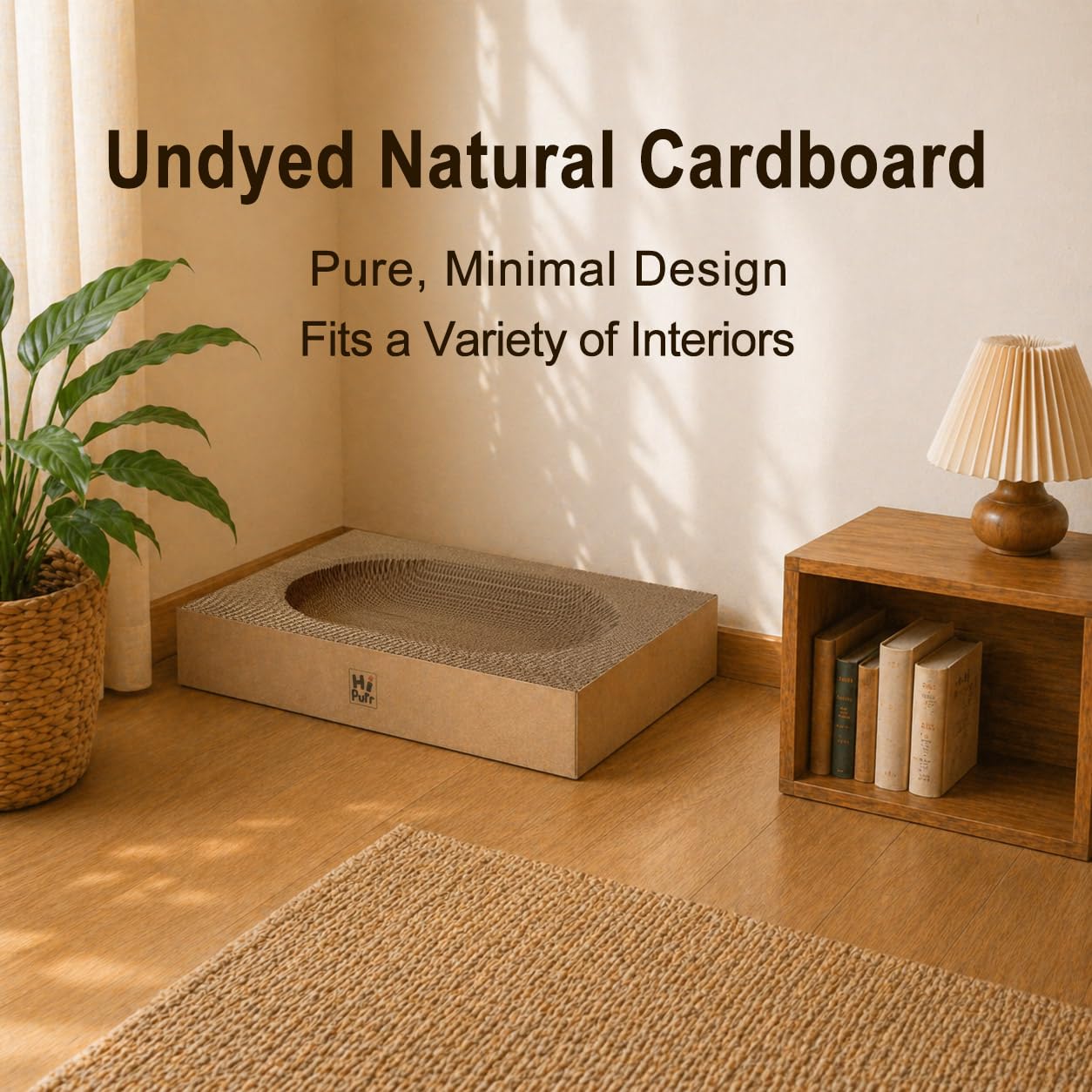 Hi Purr Large Cat Scratcher Bed with Oval Curved Nesting Design, Sink-Inspired Shape, Rectangular Edges for Easy Cleaning, Corrugated Cardboard with Kraft Paper, for Indoor Cats