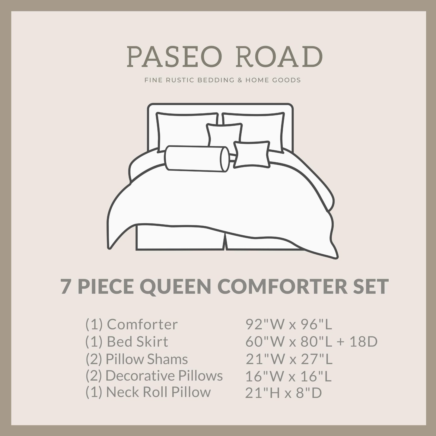 Paseo Road Sierra Western Bedding 7 Piece Queen Comforter Set, Faux Suede Chenille Jacquard Southwestern Bedding, Rustic Comforter Set with Bed Skirt, Shams, Accent Pillows