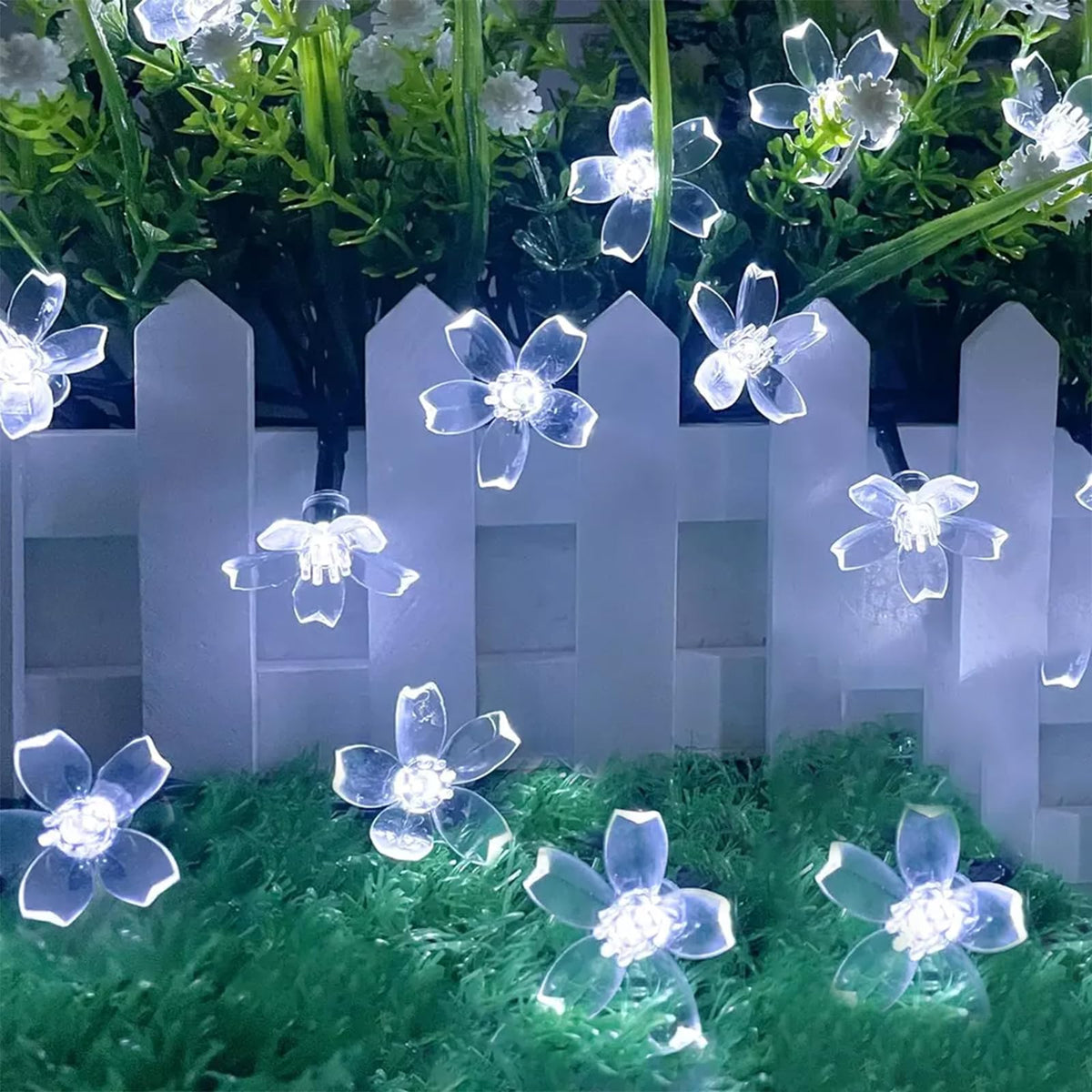 JACUXLSS Fairy Cool White Flower String Lights, 33ft 100 LED Plug in 8 Lighting Mode Cherry Blossom Indoor Wall Ceiling Window Decorations, Aesthetic Lamp Decor for Christmas Holiday Easter Bed Room