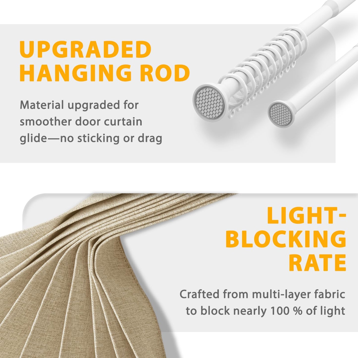 Jilron Accordion Door Curtain Set - 100% Blackout, with Curtain Rod Included, for Bedroom Privacy Protection (Beige-43 W x 78" L+Rod)