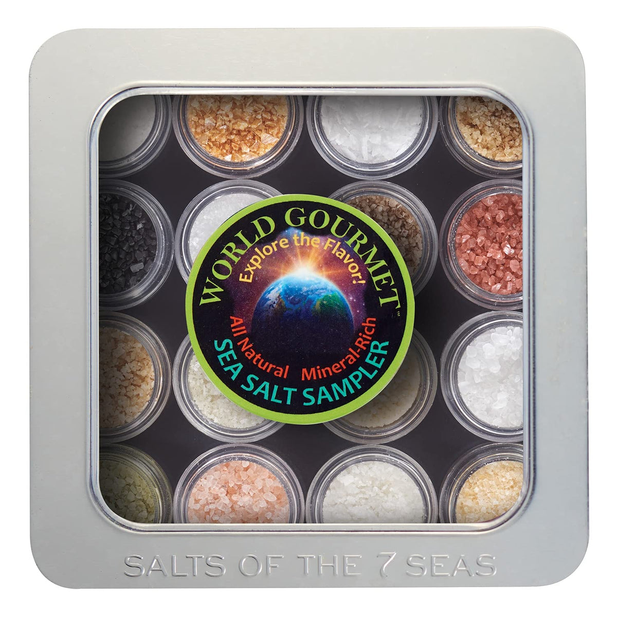 Salts of the 7 Seas Gourmet Sea Salt Sampler, 16 Unrefined All-Natural Sea Salts, Gift Set for Cooking, Grilling & Finishing