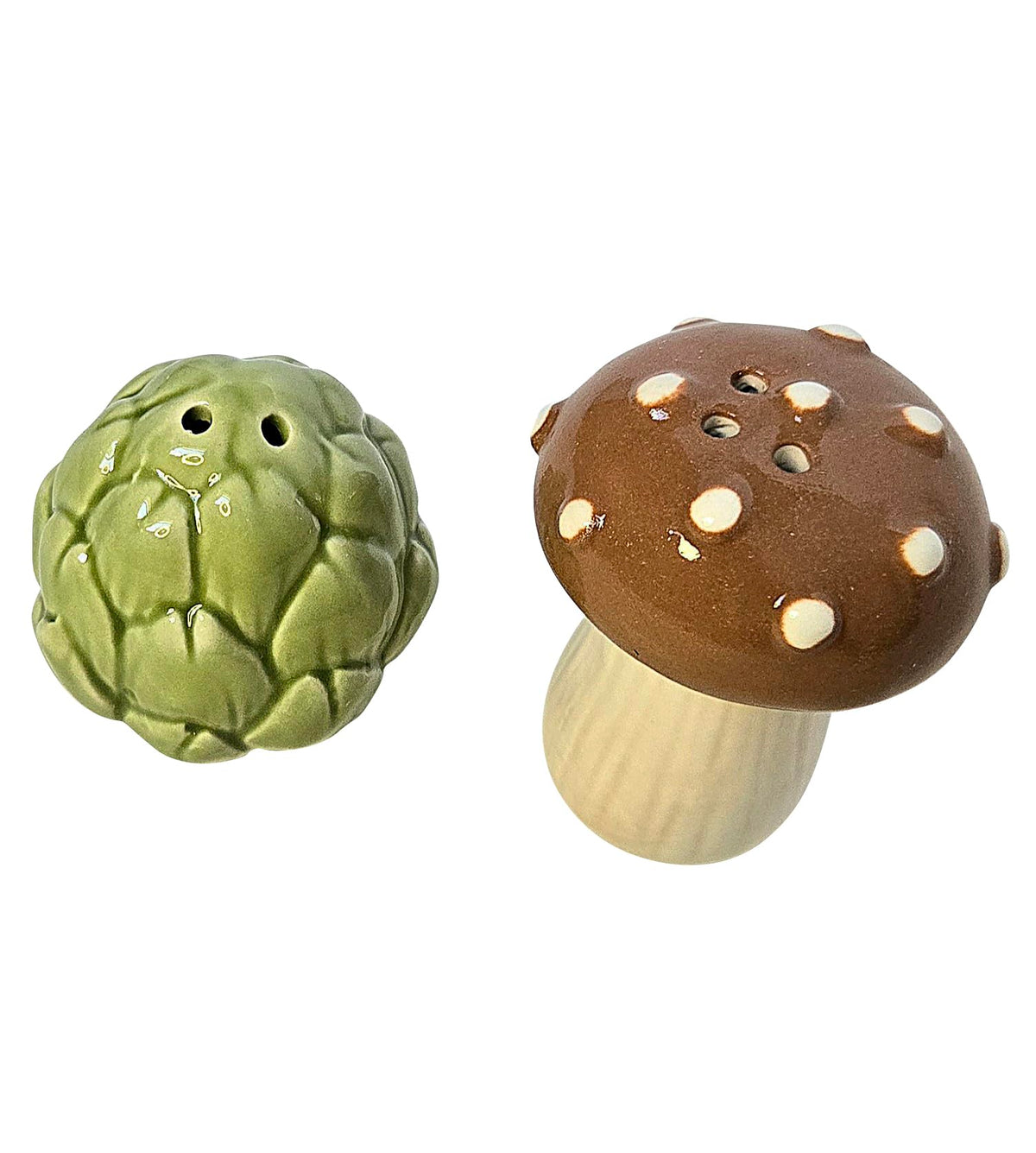 Artichoke & Mushroom Mini Ceramic Salt & Pepper Shaker Set, 2.25 x 1.5 x 1.5 inches