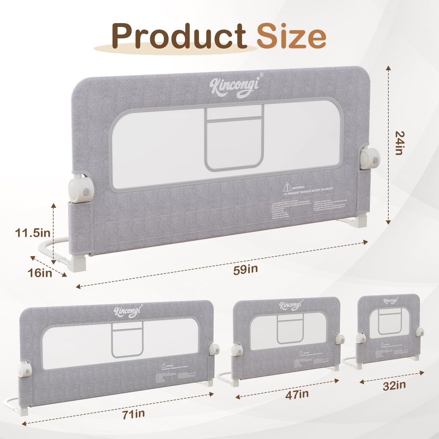 Kincongi Bed Rail for Toddlers, 59 Inch Wider U-Shape Base Toddler Bed Rails, Swing Down Breathable Baby Bed Rail Guard for King, Queen, Full, Twin Bed Guard Rail for Toddlers