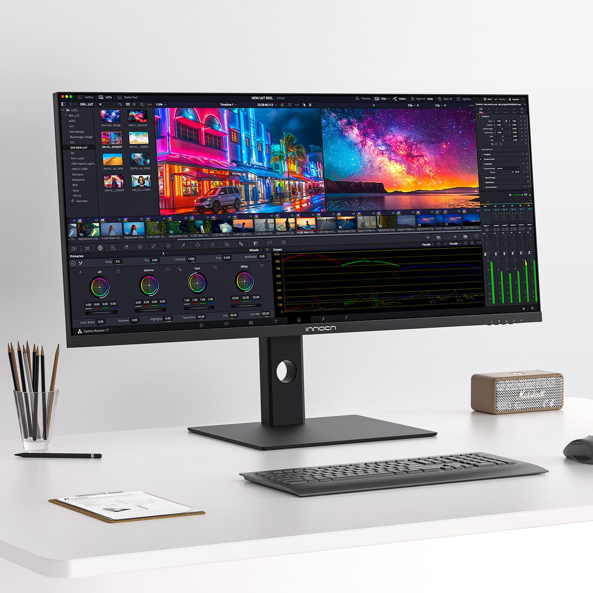 INNOCN 40 Inch 5K 5120 x 2160p Ultrawide Monitor for Laptop, 21:9, 100Hz, IPS, HDMI, DP, FreeSync, HDR400, USB-C, DeltaE<2, Built-in Speakers, Height Adjustable, Black - 40C1U