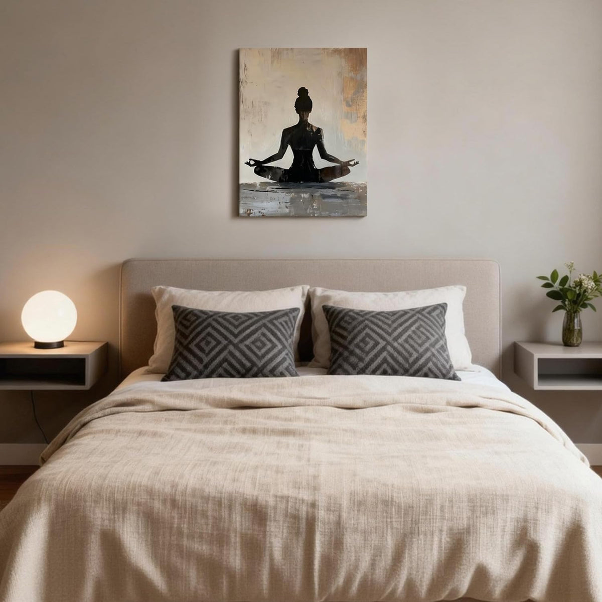 LYYGLYY Framed Zen Canvas Wall Art, Serene Meditation Print Wall Art, Modern Yoga Girl Poster Artwork for Walls, Minimalist Wall Decor for Yoga Room,Bedrooms, Living Rooms 16×24 Inches