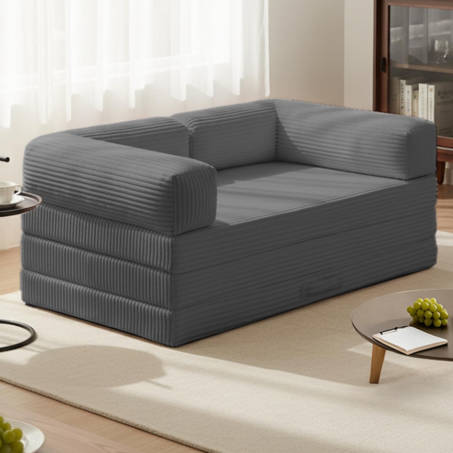 AOLVDOW Tri-Fold Foldable Mattress, Convertible Folding Sofa Bed with Removable Arms & Washable Cover, All-in-One Portable Mattress Floor Sofa Bed, No Assembly Required & Non-Slip, Queen Size, Grey