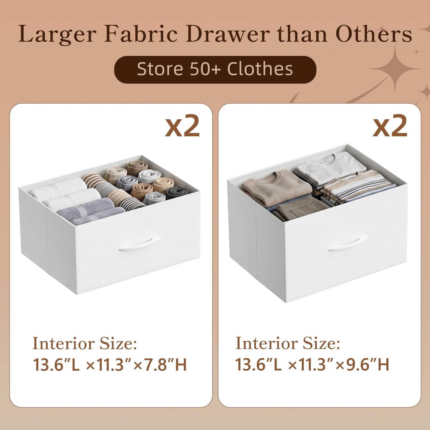 HIGDBFE Tall Dresser 44''H with Hanging Rack, 4 Drawers Small Closet Dresser for Bedroom, Reversible Fabric Chest of Drawers with Clothes Rack, Tall Storage Tower, Sturdy Frame, White