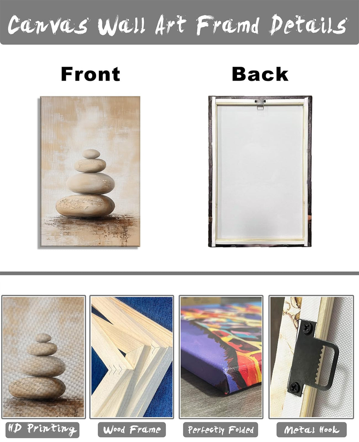 Zen Canvas Wall Art Spa Stones Picture Wall Decor Framed Meditation & Calm Painting Minimalist Prints Spiritual Room Living Room Bathroom Ready to Hang(Art-16,12.00"x18.00")