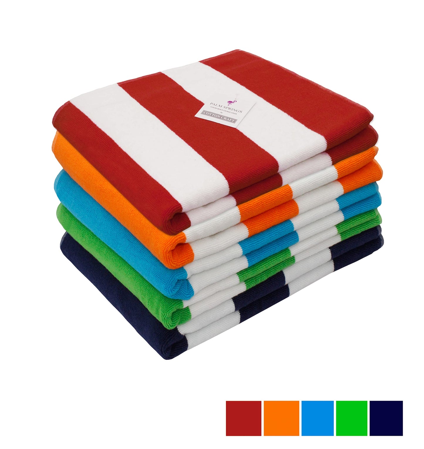 COTTON CRAFT Pool Lounge Chair Cover - 2 Pack - Chaise Beach Picnic Spa Towel - Cabana Stripe - Soft Premium Ringspun Terry Cotton - Oversized - 32 inch wide x 82 inch long with 7 inch Pocket – Orange