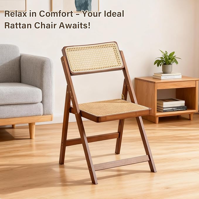 Furlide Rattan Folding Chair, Modern Mid Century Dining Chairs Set of 1