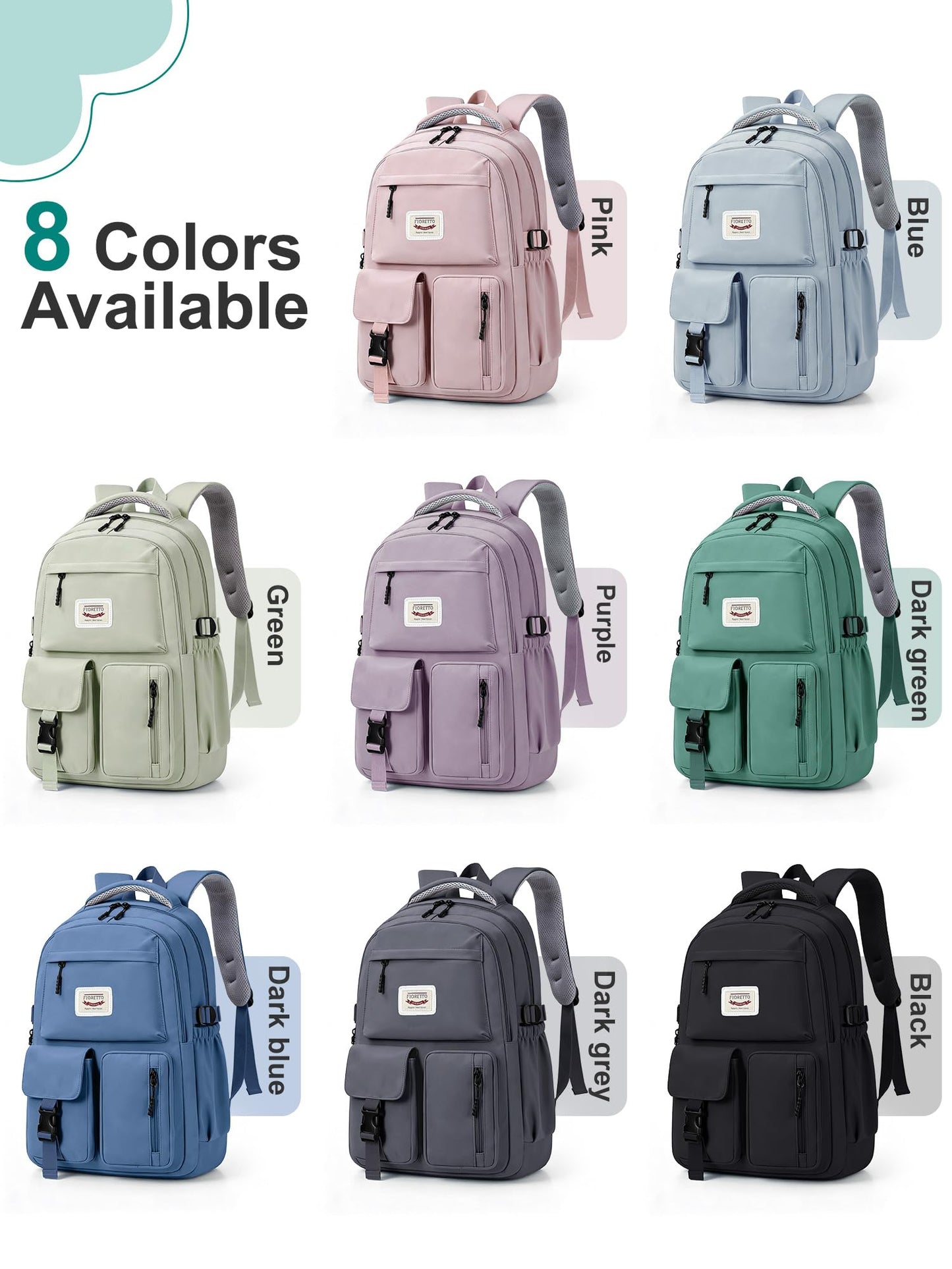 FIORETTO School Backpack for Teen Girls & Women with Compartment, Lightweight School Bag Bookbag with Multiple Pockets, Ideal for Middle High School, College, Travel, Dark Green 25L