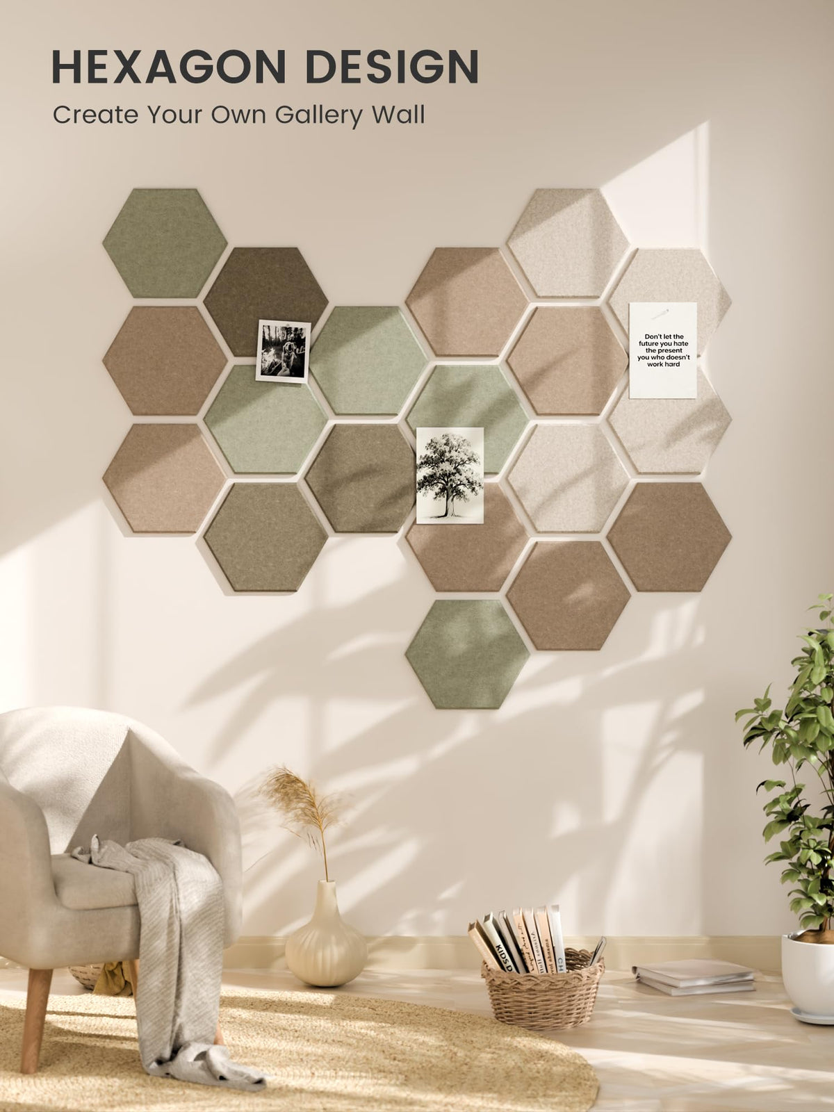 Fluxynara Hexagon Cork Board Alternative for Walls Decor-8-Pack Felt Bulletin Board Tiles,with 30 Pushpins,50 Adhesive Tabs for Office,Classrooms & Home Pin Board Felt Board-Linen Dusk