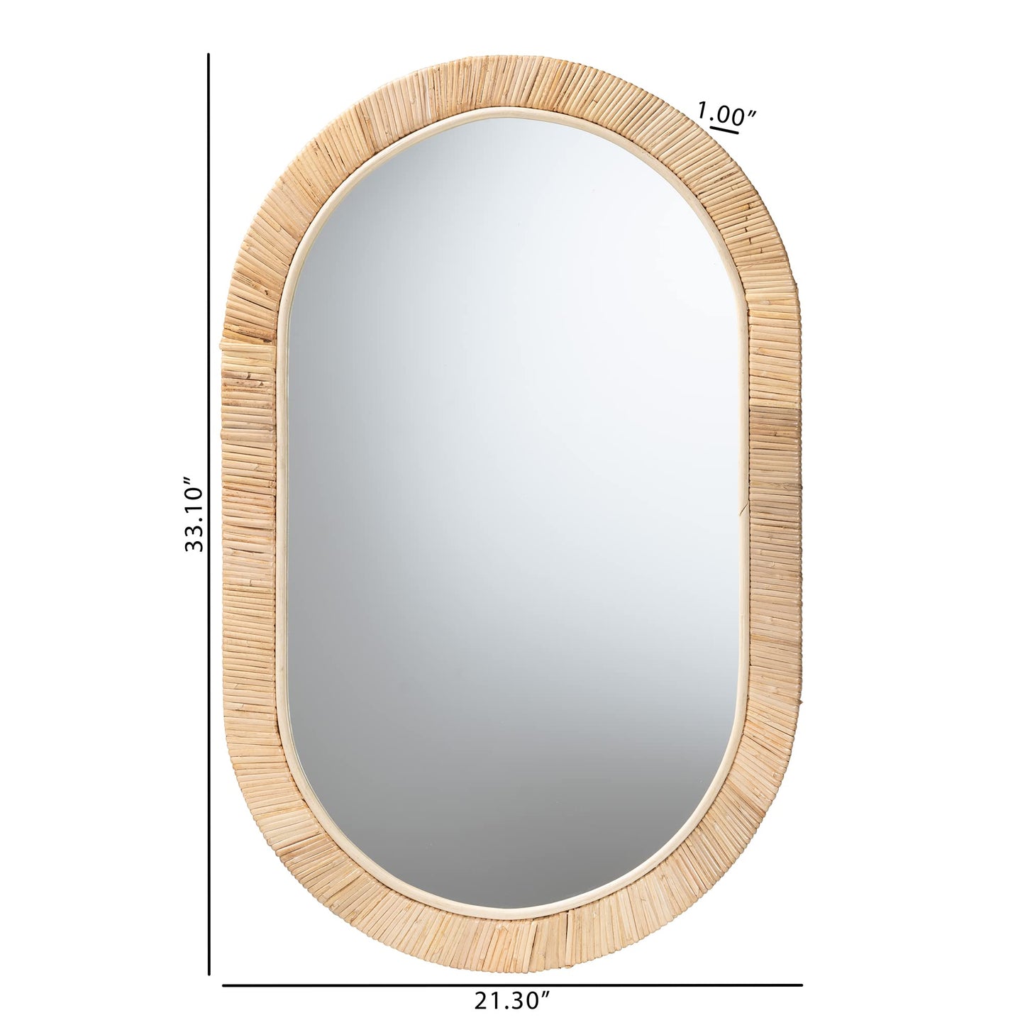 Bali & pari Bella Modern Bohemian Natural Mahogany Wood and Natural Rattan Oval Mirror