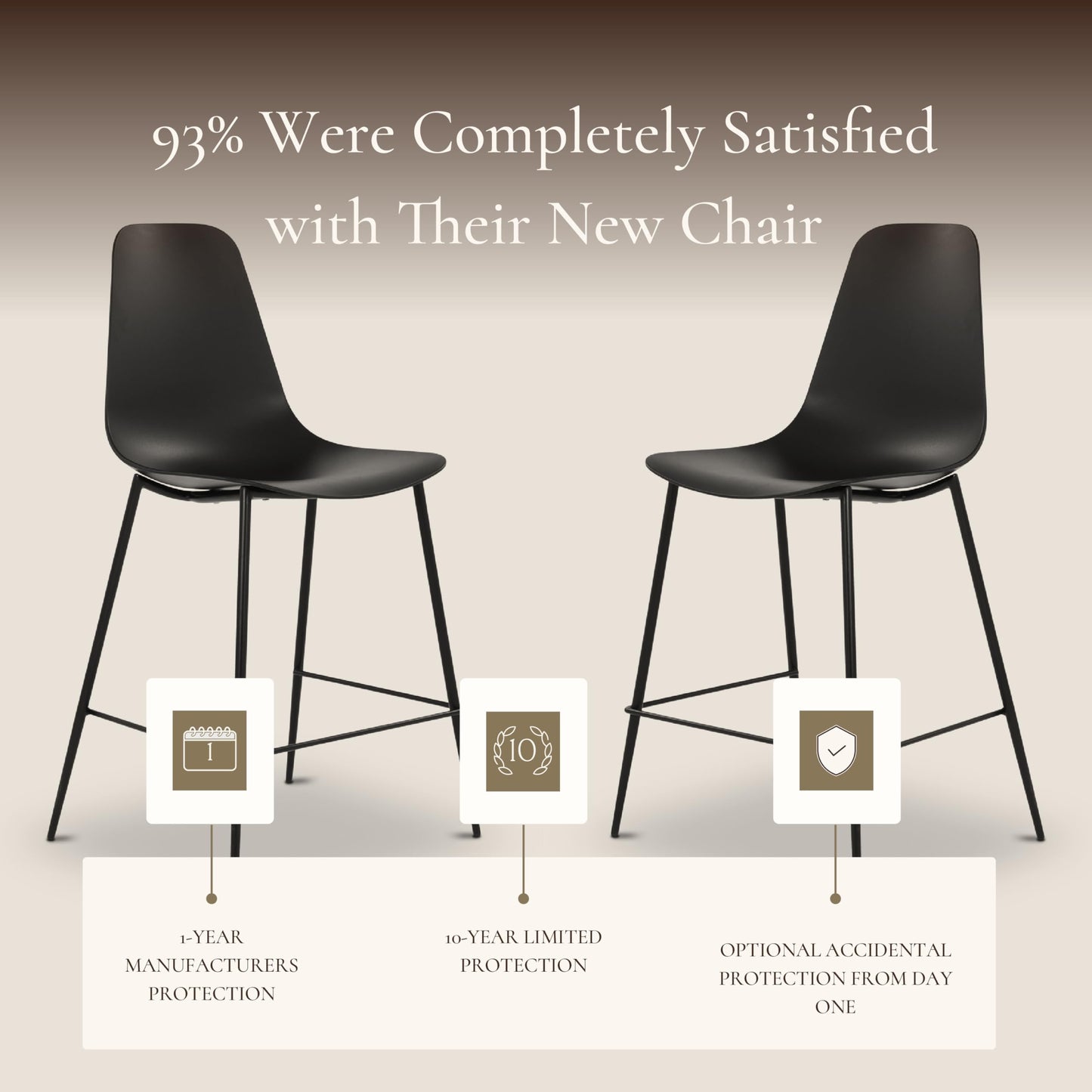 Poly & BARK Isla Bar Stools Set of 3 – Counter Height Bar Stool for Kitchen – Set of Counter Stools – Indoor/Outdoor Barstools – Modern Kitchen Bar Stools - Ebony Black