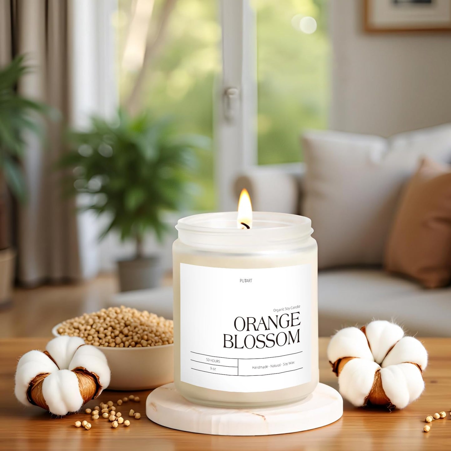 Putart Orange Blossom Candles for Home Scented, Natural Soy Wax Aromatherapy Non Toxic Candle for Stress Relief, Long Burning & Lasting Candle Gifts for Halloween, Birthday, Christmas, Thanksgiving