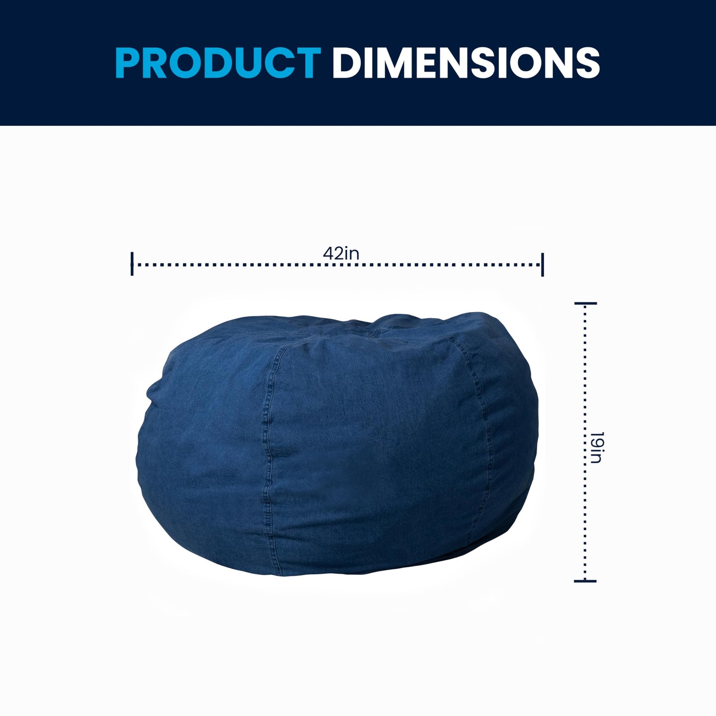 Flash Furniture Duncan Oversized Bean Bag Chair for Kids and Adults, Foam-Filled Beanbag Chair with Machine Washable Cover, Denim