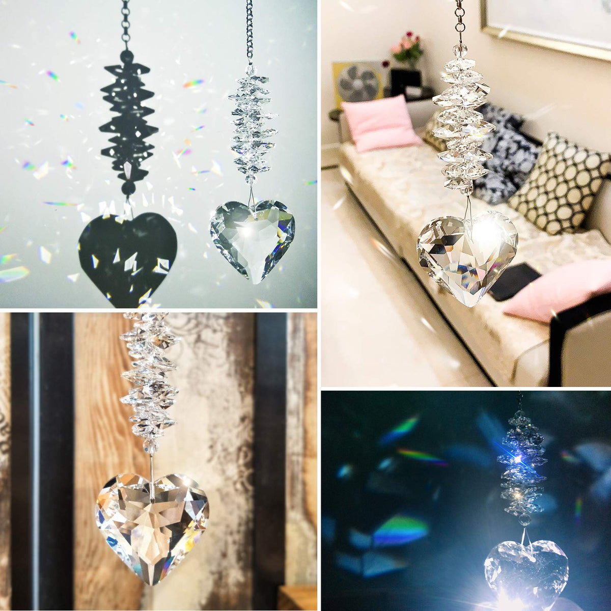 Shario 45mm Clear Glass Heart Crystal Ball Prism Pendant, Suncatcher for Windows, Outdoor Garden Hanging Décor, Gifts for Women, Mom