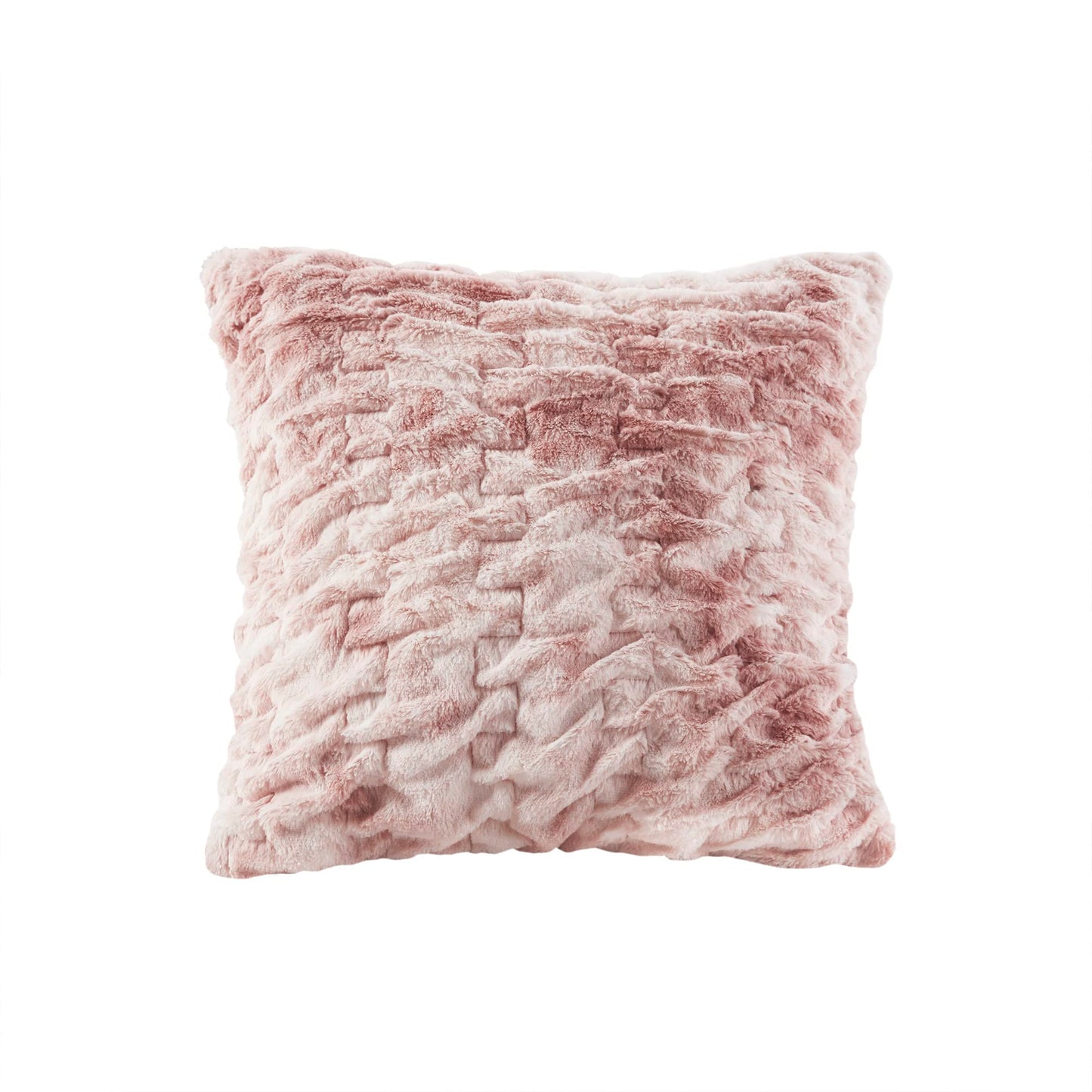 Comfort Spaces Ruched Faux Fur Plush Throw Blanket and Pillow Set with 2 Matching Square Pillow Covers Sofa Throw Blanket for Living Room, Chair, Couch, Home Office Fuzzy Soft Blush Tie Dye 50"x 60"
