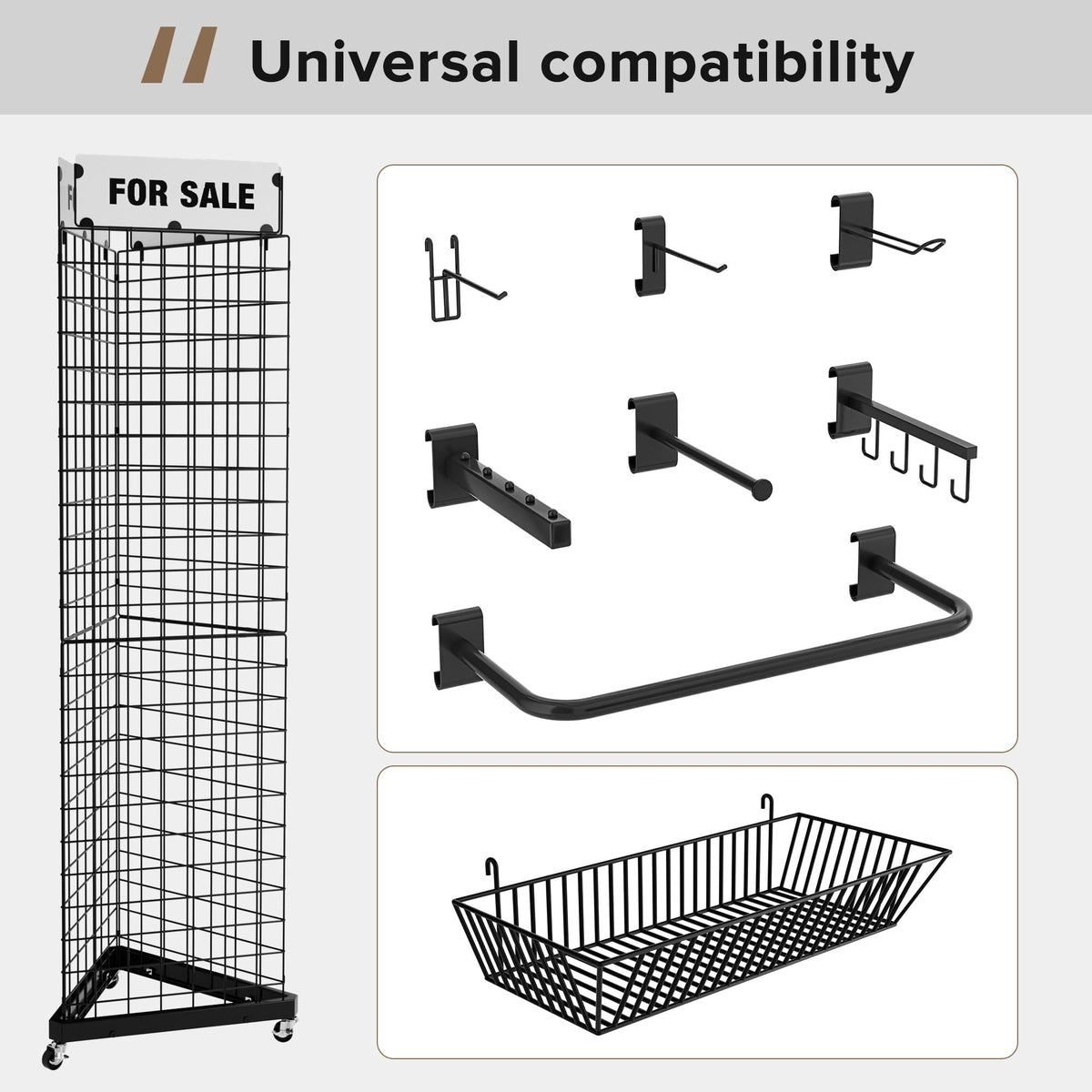 Urban Deco Triangular Grid Wall Panels for Vendor Booth - Gridwall Display Stand with Accessory 24 Hooks, 1 Set Display Racks for Vendor Events (Black)
