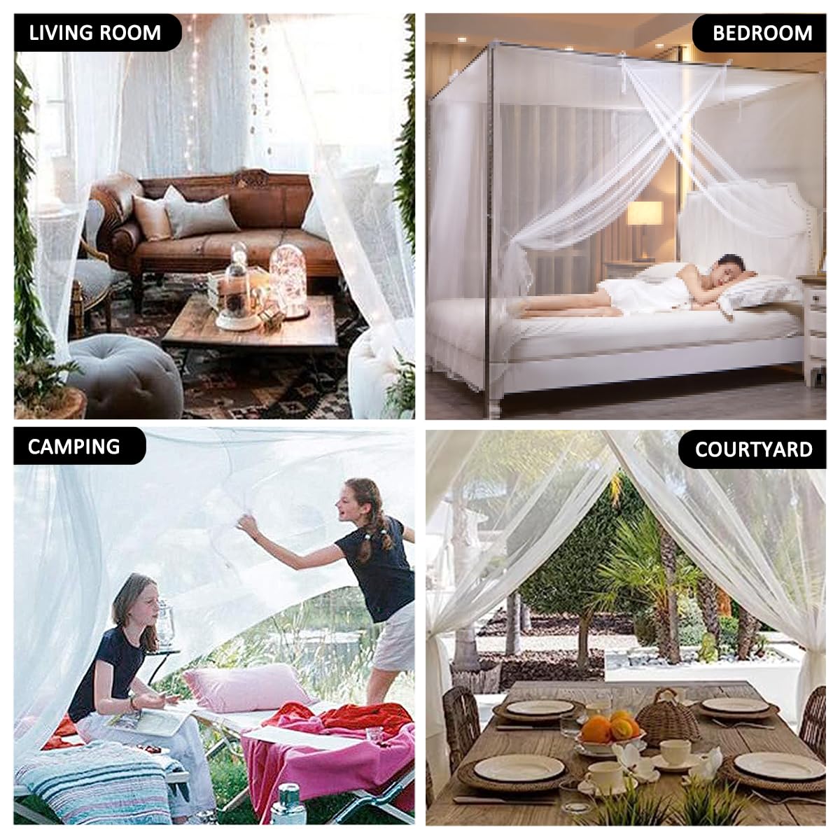Niemro White Mosquito Net Tent for Bed,One Side Opening Canopy Netting Curtain Net for Bedroom Decoration for Queen Size(Without Bed Frame)