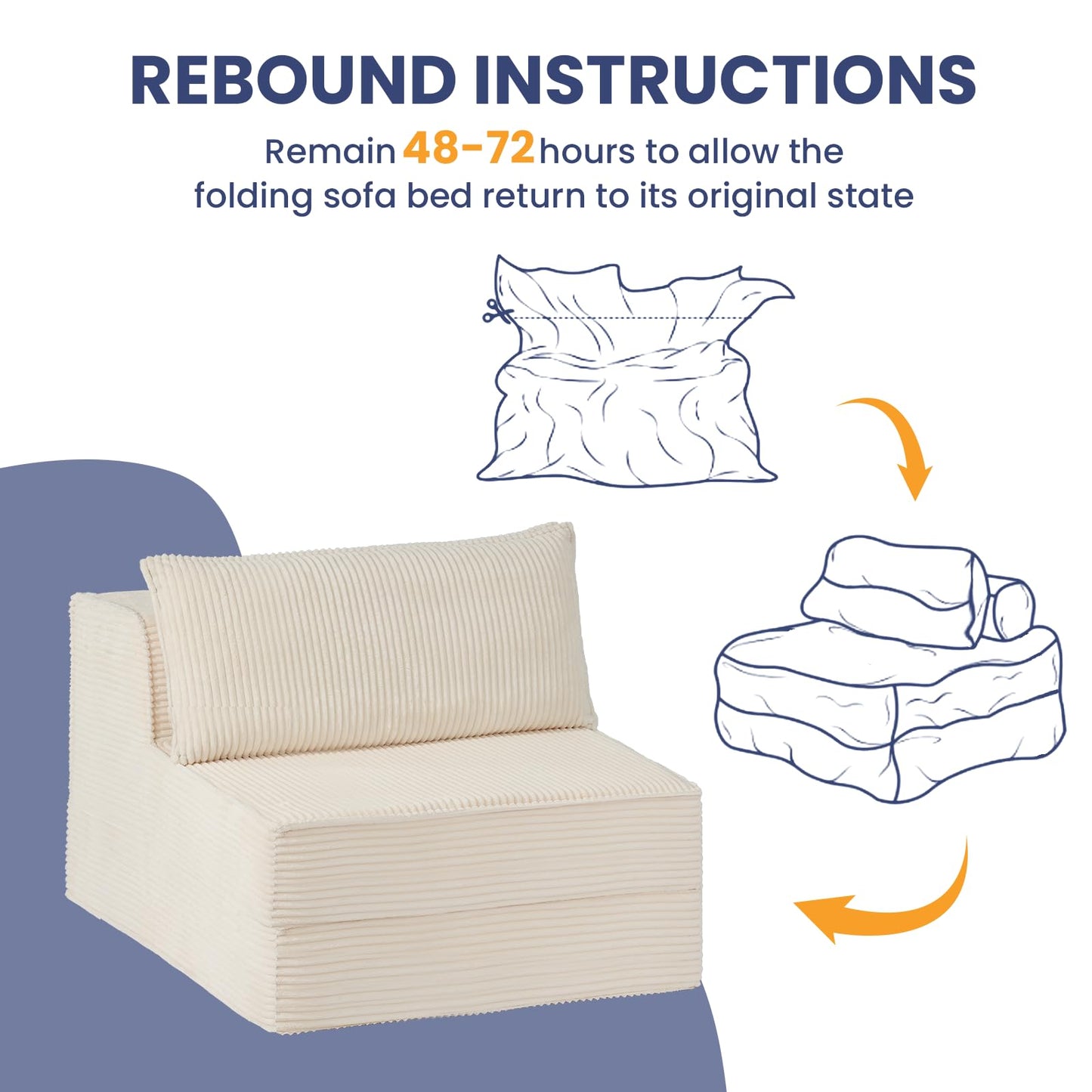 NLDD Convertible Sofa Bed, Fold Out Loveseat Sleeper Sofa Chair with Pillow, Folding Sofa Bed with Back Support, Portable Chair Bed Comfy Floor Lounge Sofa for Living Room Bedroom Guest Room, Beige