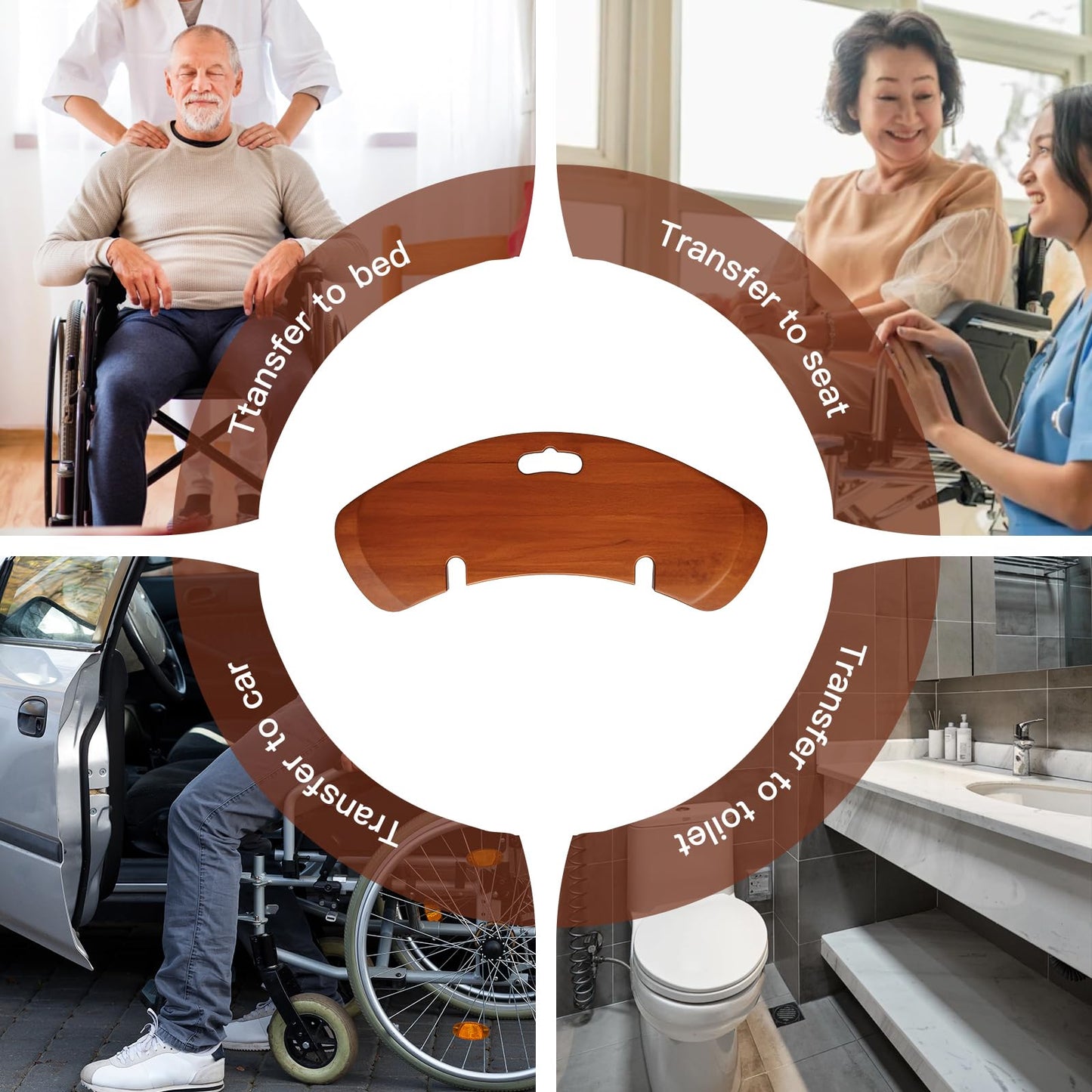 Wooden Curved Transfer Board from Bed to Wheelchair & Slide Board for Transferring - Sliding Board to Wheelchair, Bed, Toilet & Car - Weight Capacity 440 Lbs - Ideal for Seniors & Disabled